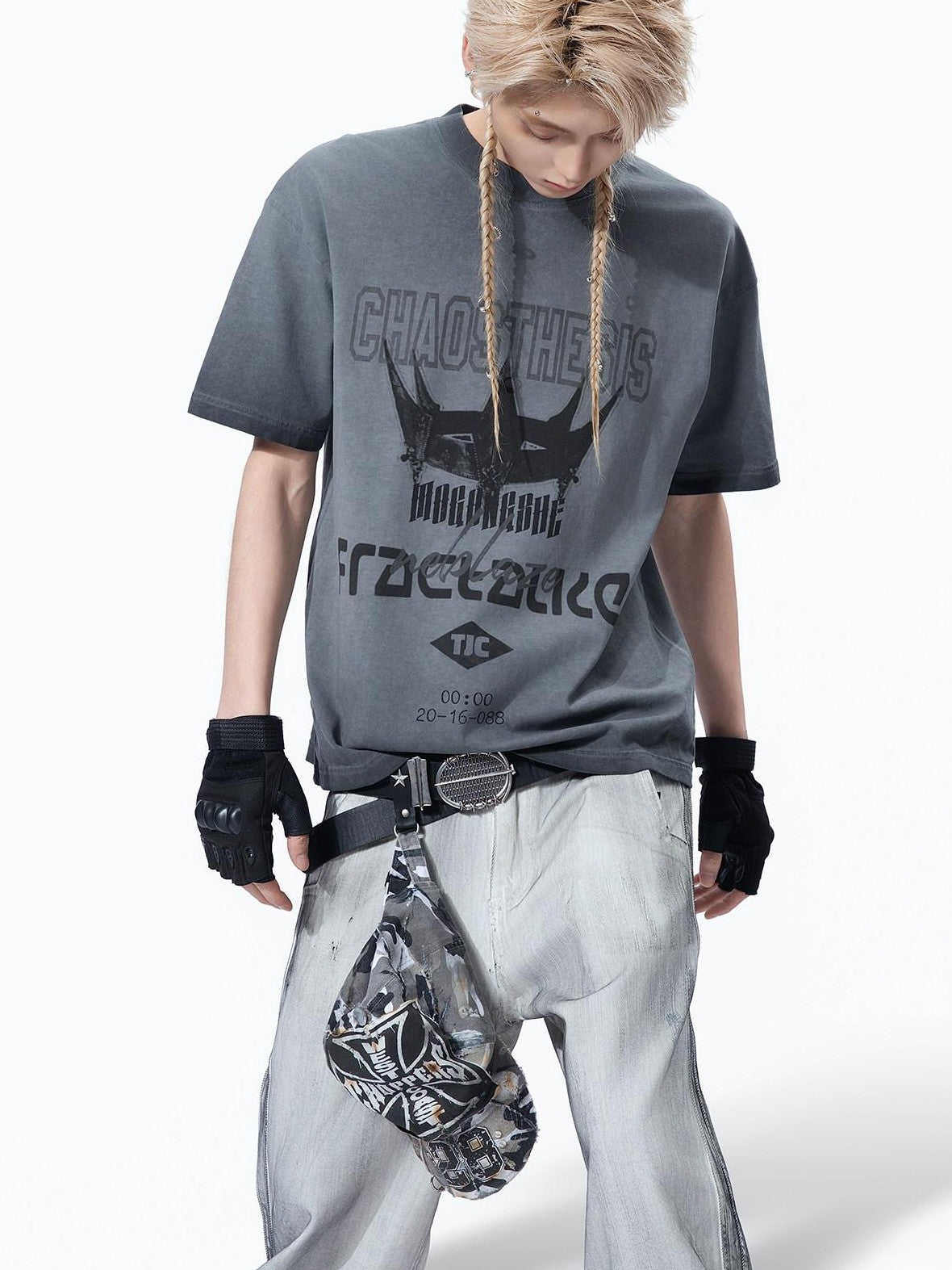 MOGONGSHE Distressed Vintage Print Hip Hop Streetwear Women's Short Sleeve T-shirts