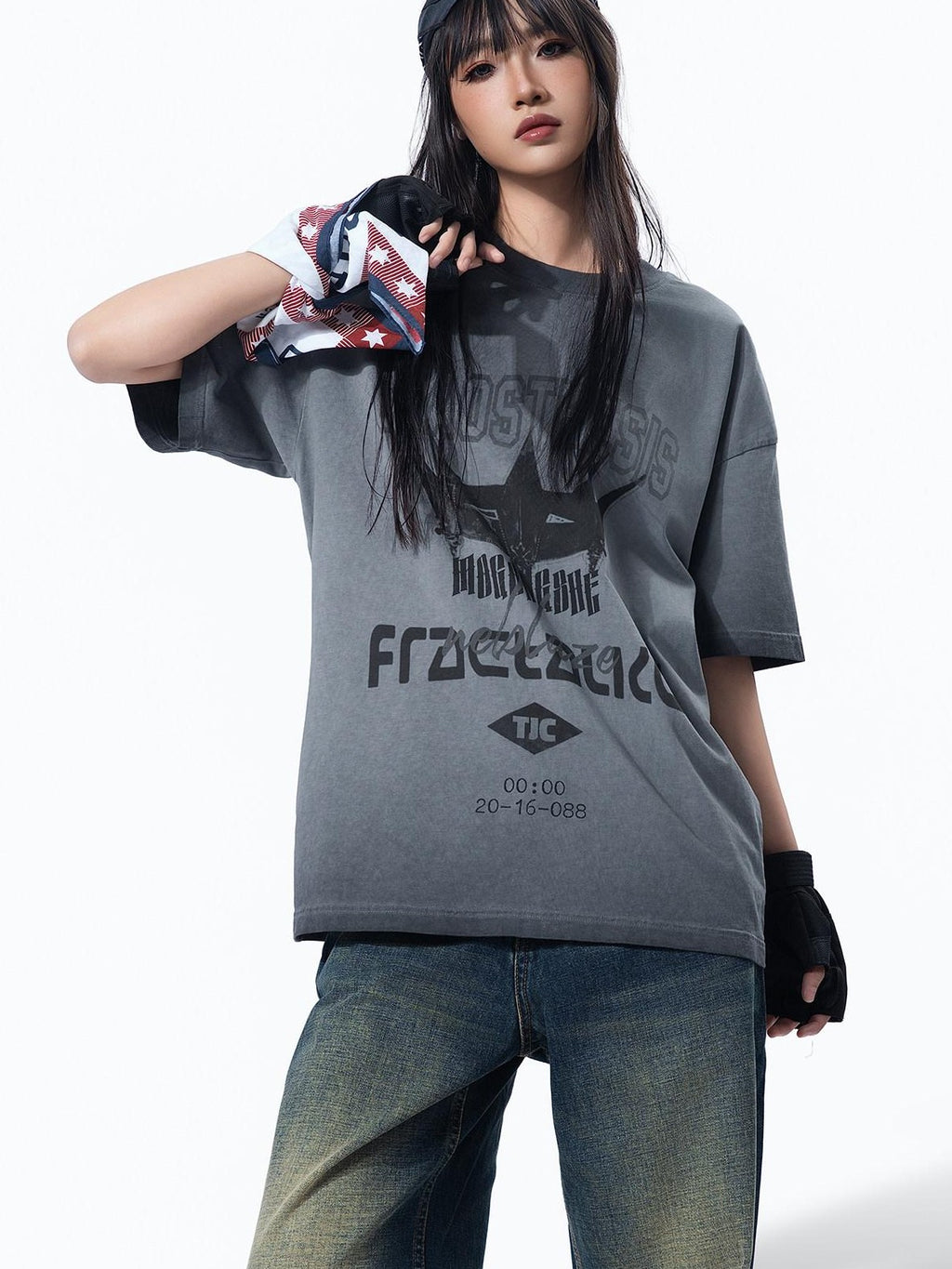 MOGONGSHE Distressed Vintage Print Hip Hop Streetwear Women's Short Sleeve T-shirts
