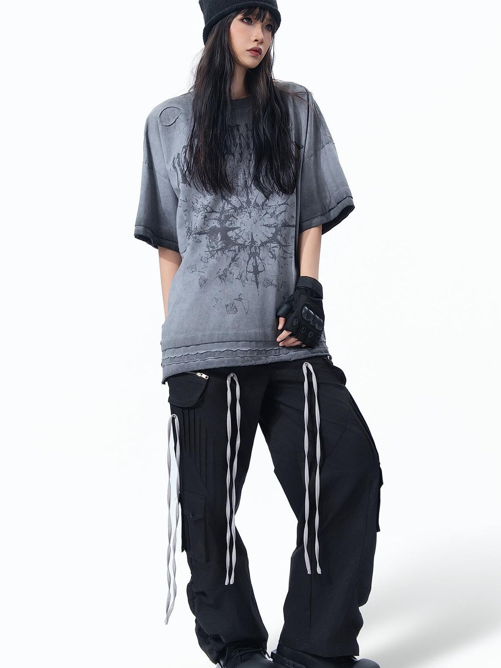 MOGONGSHE Distressed Washed Graphic Loose Fit Women's Cotton Short Sleeve T-shirts