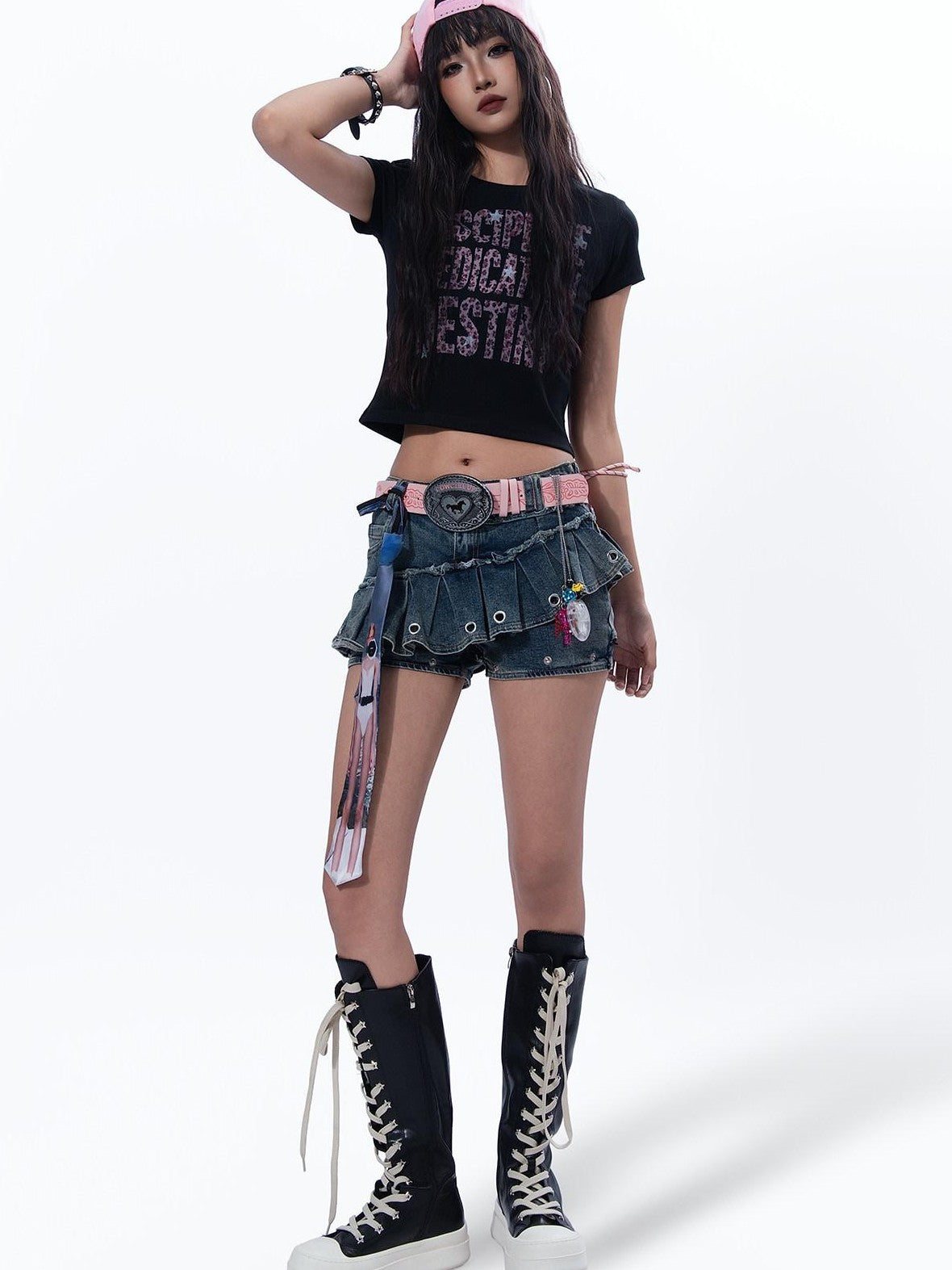 MOGONGSHE Dopamine Pink Leopard Letter And Star Print American Street Women's Crop Tops