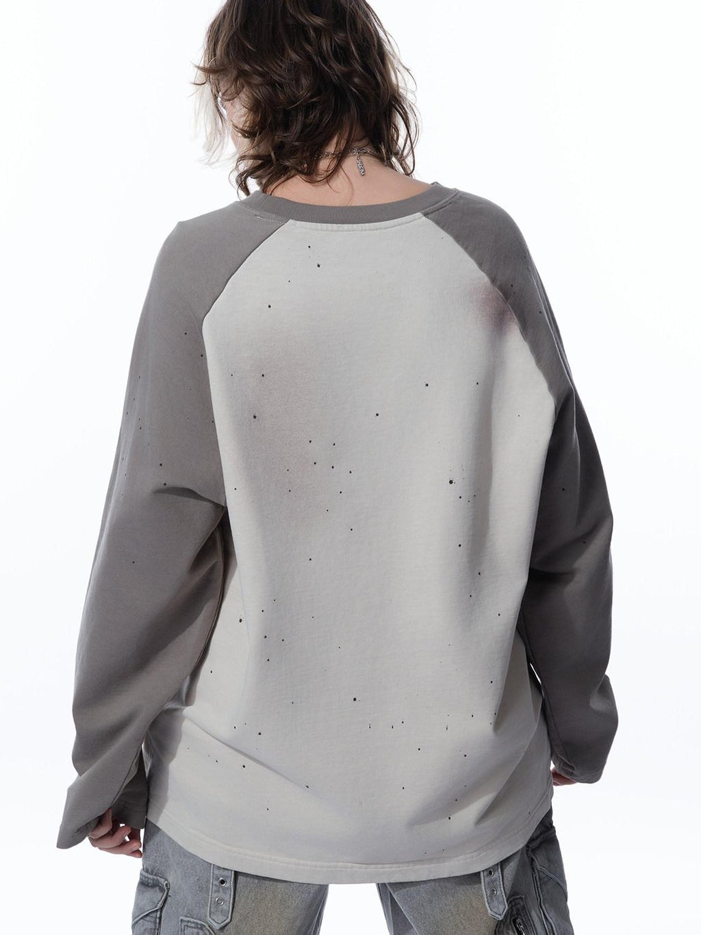 MOGONGSHE Edgy Colorblock Spray Paint Distressed Streetstyle Women's Long Sleeve T-shirts