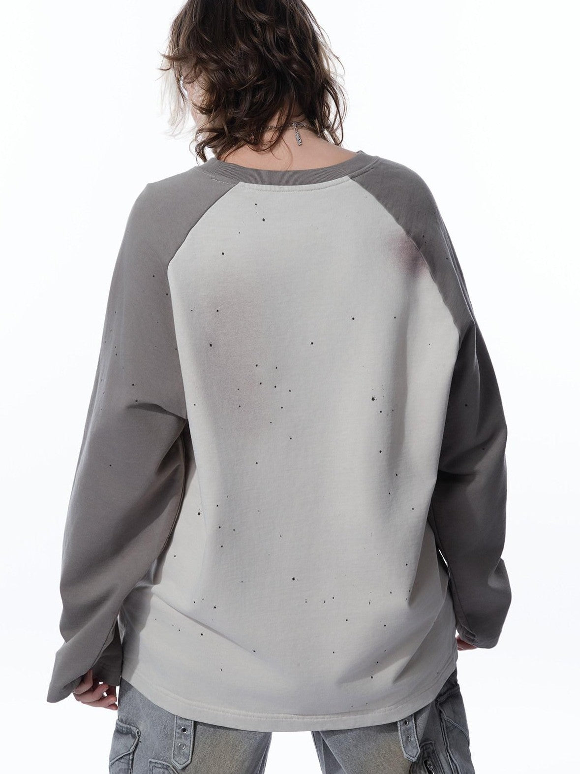 MOGONGSHE Edgy Colorblock Spray Paint Distressed Streetstyle Women's Long Sleeve T-shirts