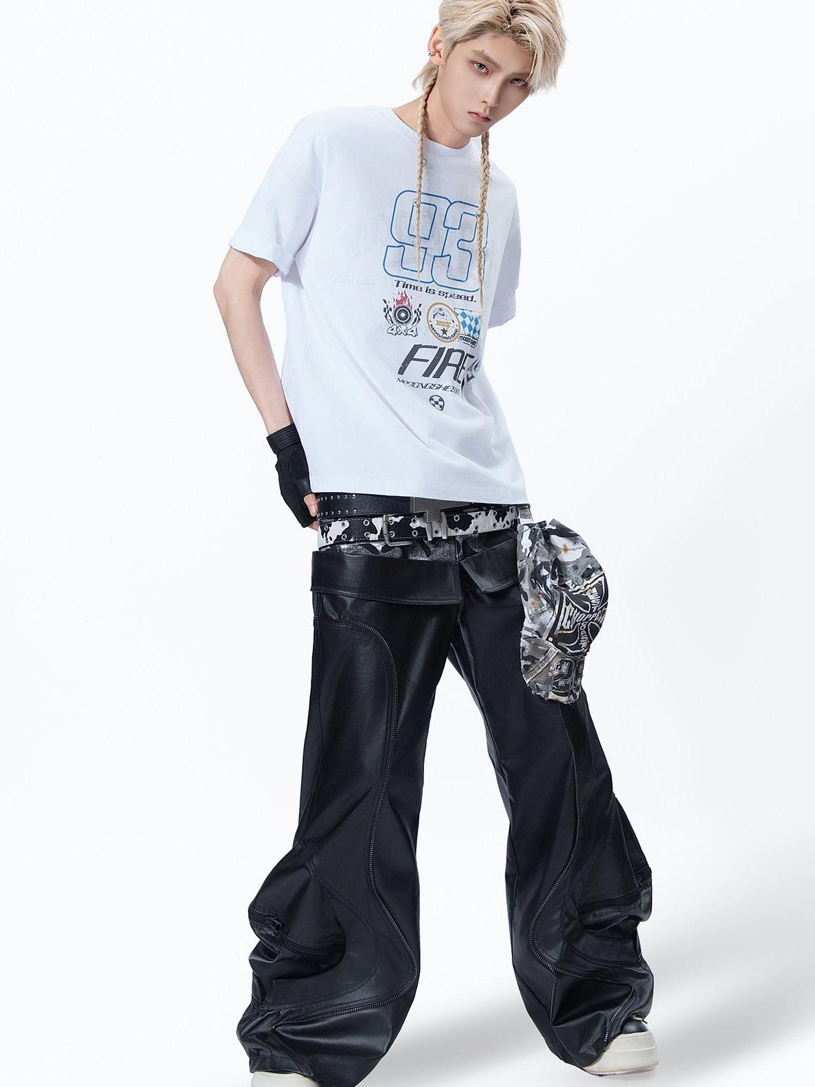 MOGONGSHE Edgy Digital Moto Street Print Loose Women's Cotton Short Sleeve T-shirts
