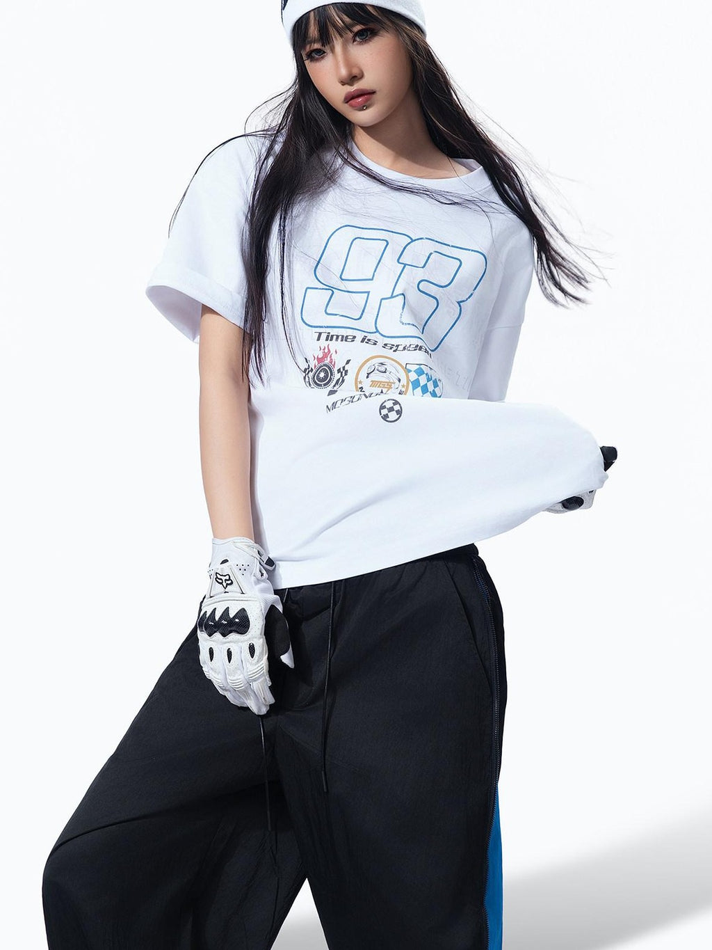 MOGONGSHE Edgy Digital Moto Street Print Loose Women's Cotton Short Sleeve T-shirts