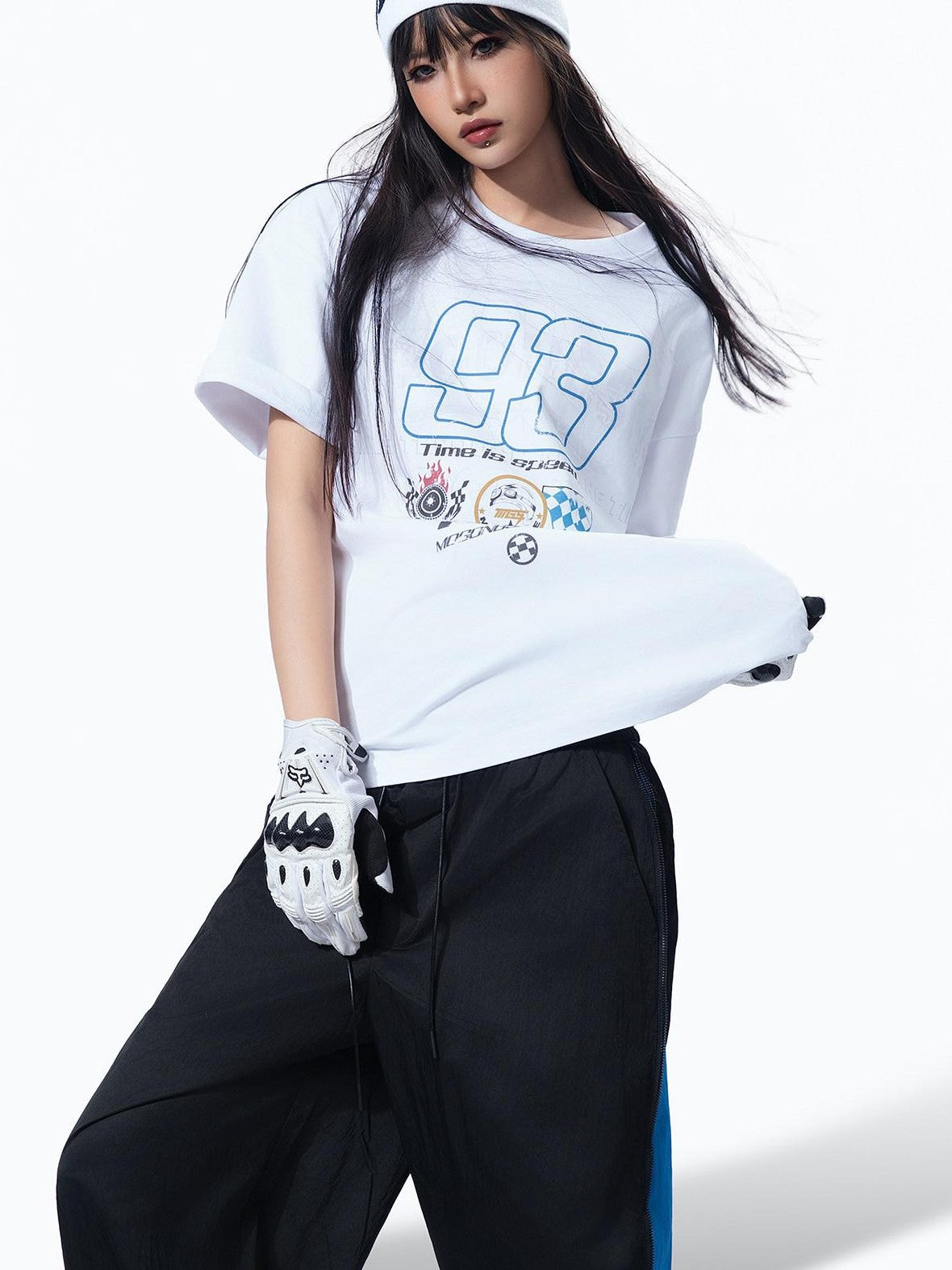 MOGONGSHE Edgy Digital Moto Street Print Loose Women's Cotton Short Sleeve T-shirts