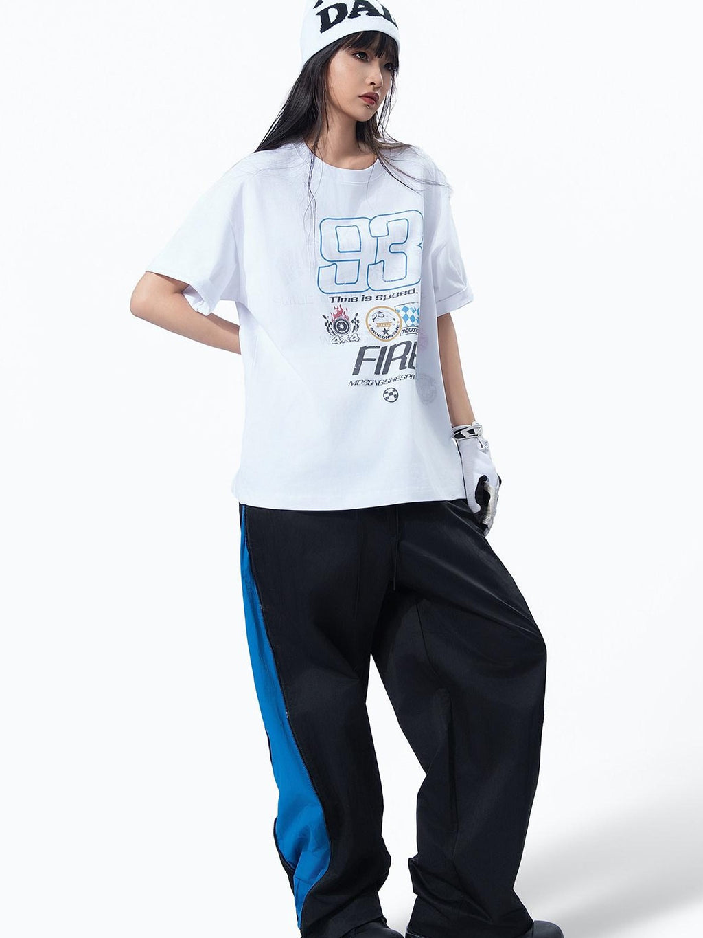 MOGONGSHE Edgy Digital Moto Street Print Loose Women's Cotton Short Sleeve T-shirts