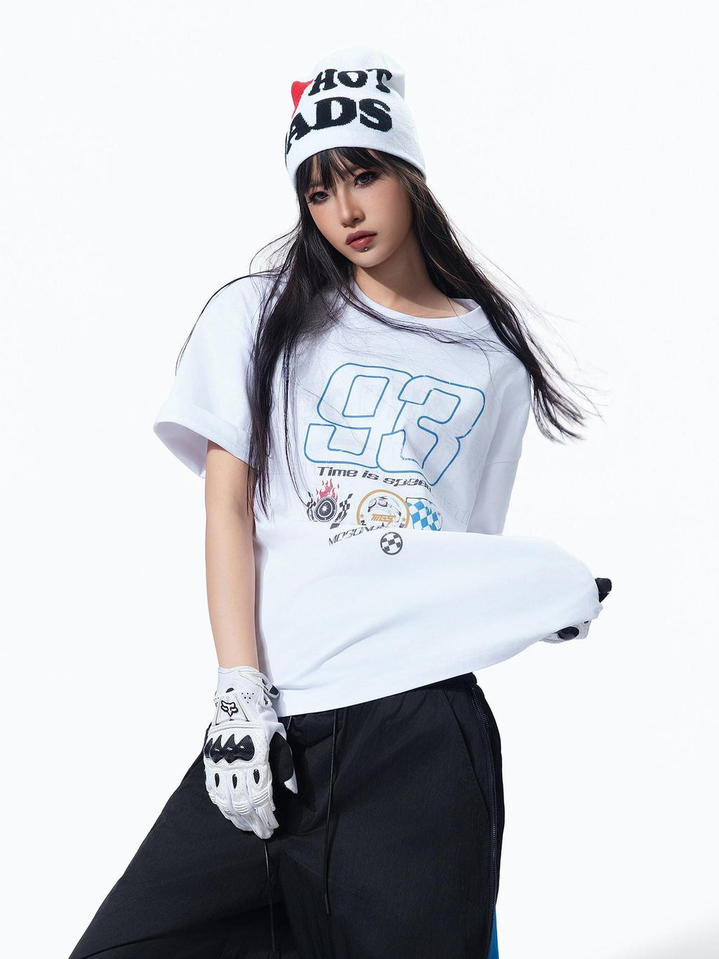 MOGONGSHE Edgy Digital Moto Street Print Loose Women's Cotton Short Sleeve T-shirts