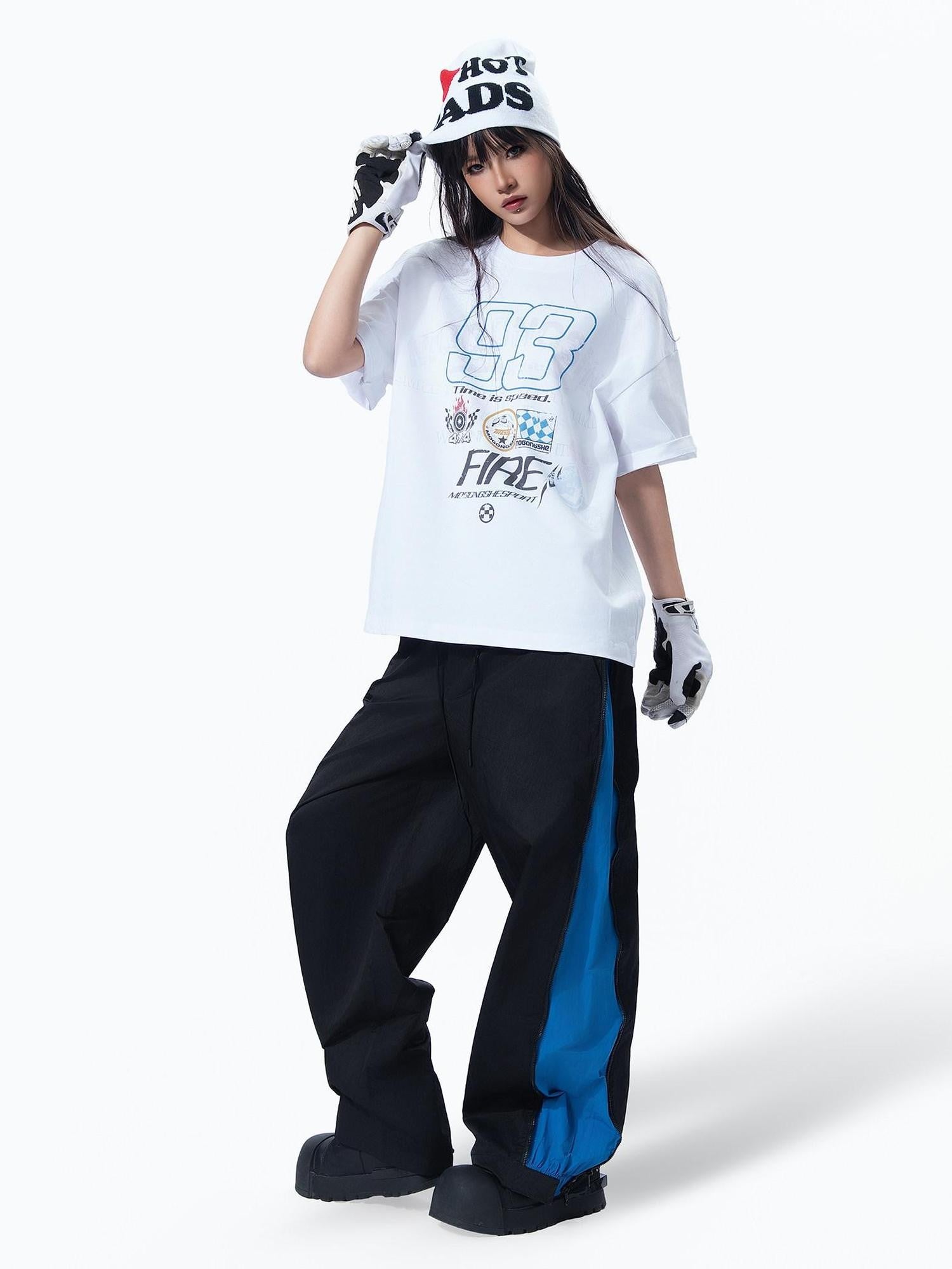 MOGONGSHE Edgy Digital Moto Street Print Loose Women's Cotton Short Sleeve T-shirts