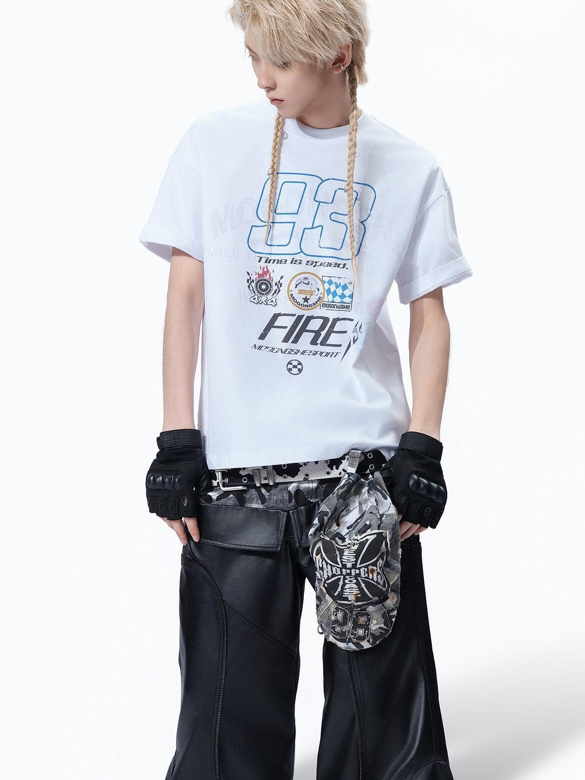 MOGONGSHE Edgy Digital Moto Street Print Loose Women's Cotton Short Sleeve T-shirts