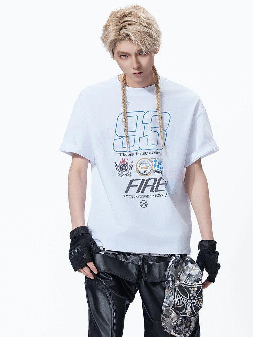 MOGONGSHE Edgy Digital Moto Street Print Loose Women's Cotton Short Sleeve T-shirts