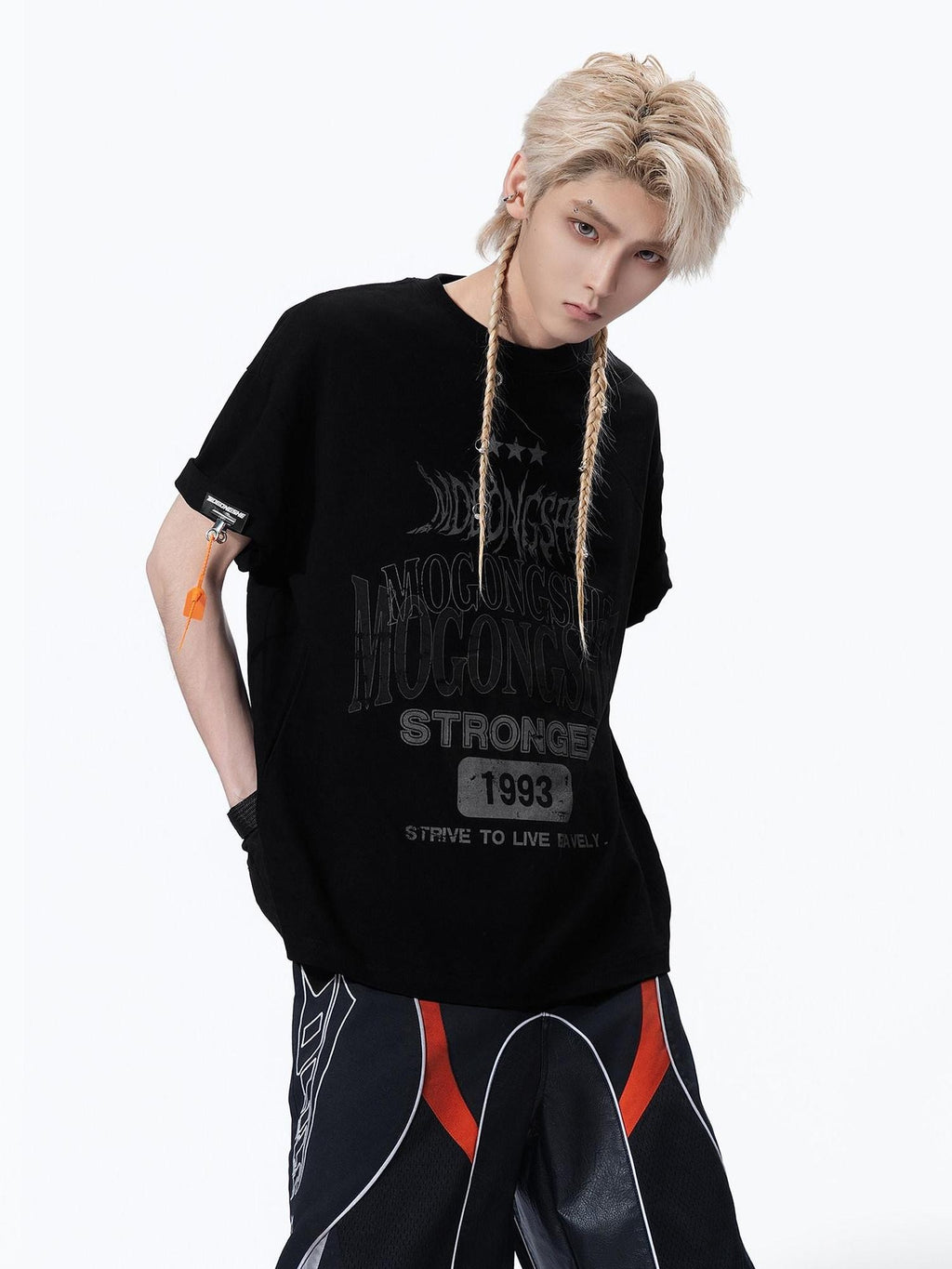 MOGONGSHE Edgy Retro Letter Print Oversized Women's Cotton Short Sleeve T-shirts