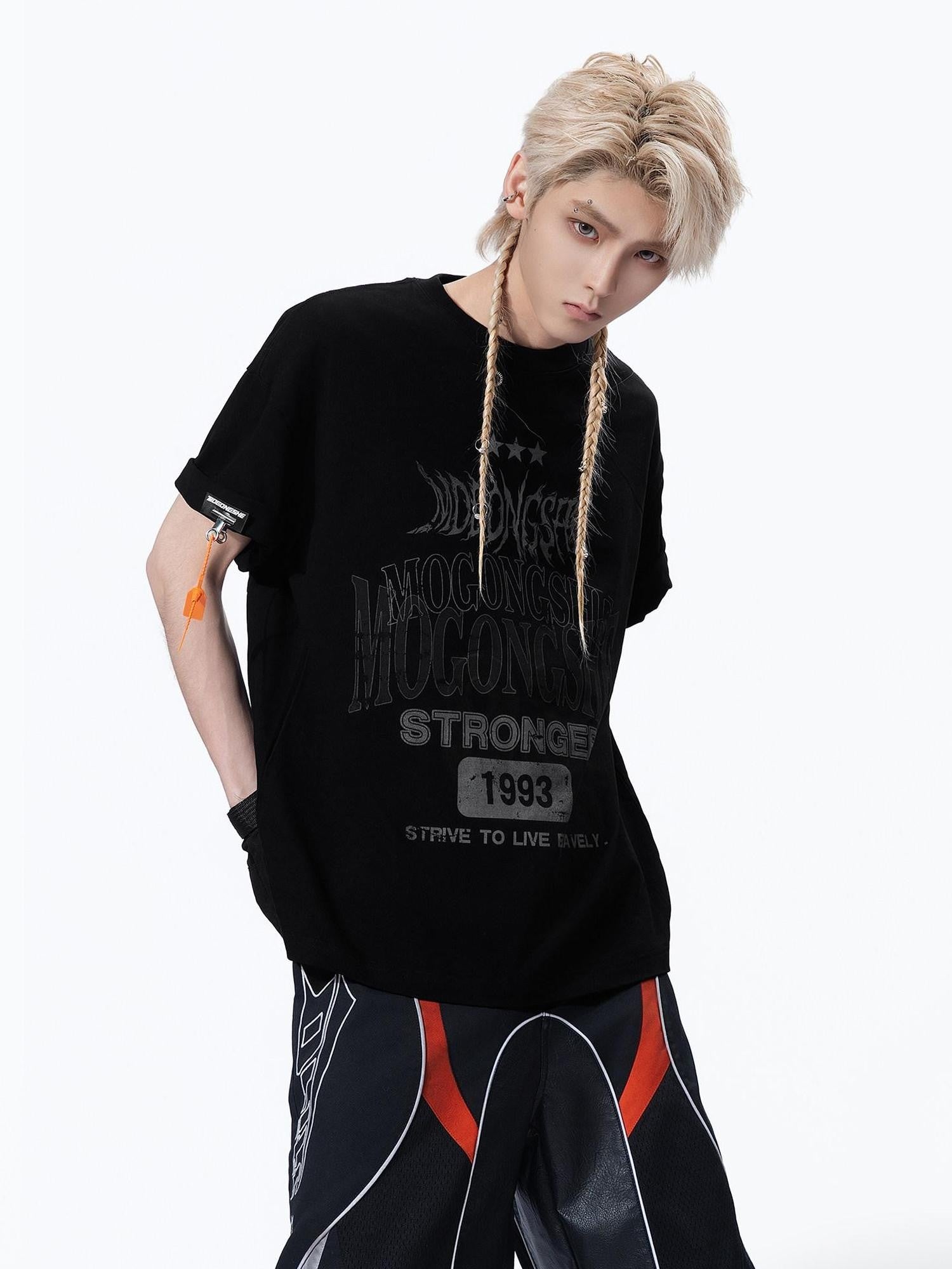 MOGONGSHE Edgy Retro Letter Print Oversized Women's Cotton Short Sleeve T-shirts