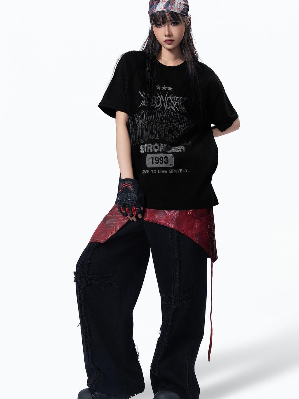 MOGONGSHE Edgy Retro Letter Print Oversized Women's Cotton Short Sleeve T-shirts