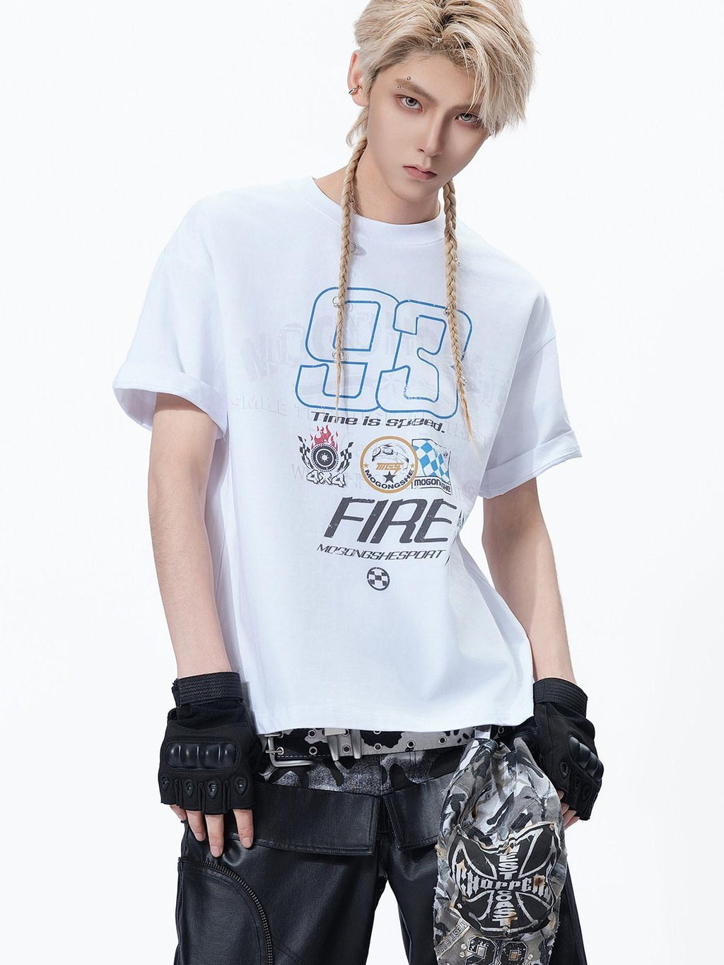 MOGONGSHE Edgy Retro Letter Print Oversized Women's Cotton Short Sleeve T-shirts