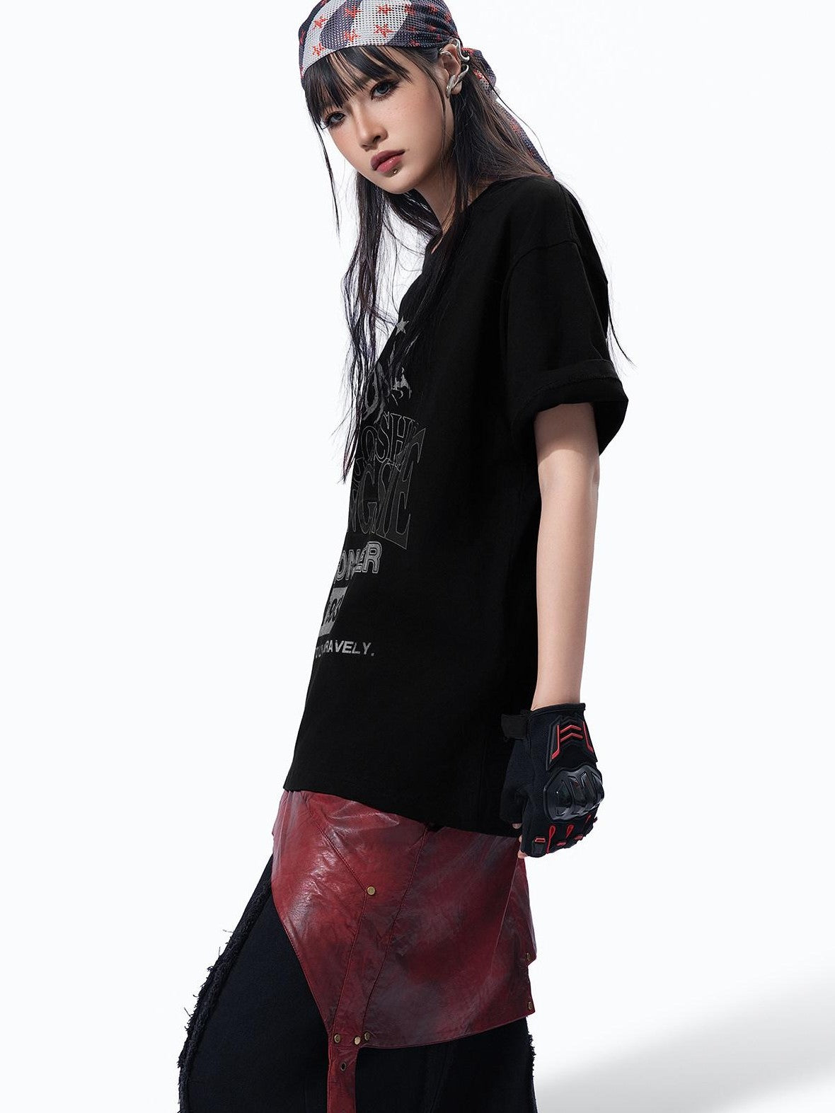 MOGONGSHE Edgy Retro Letter Print Oversized Women's Cotton Short Sleeve T-shirts