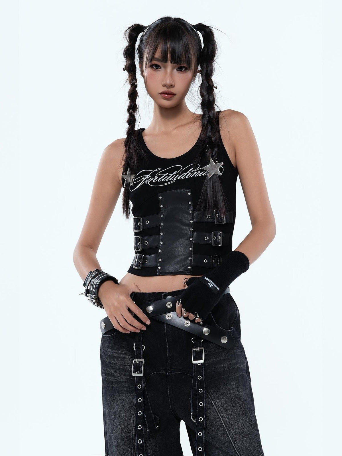 MOGONGSHE Embroidered Beaded Slim Fit Short Women's Cotton Tank Tops