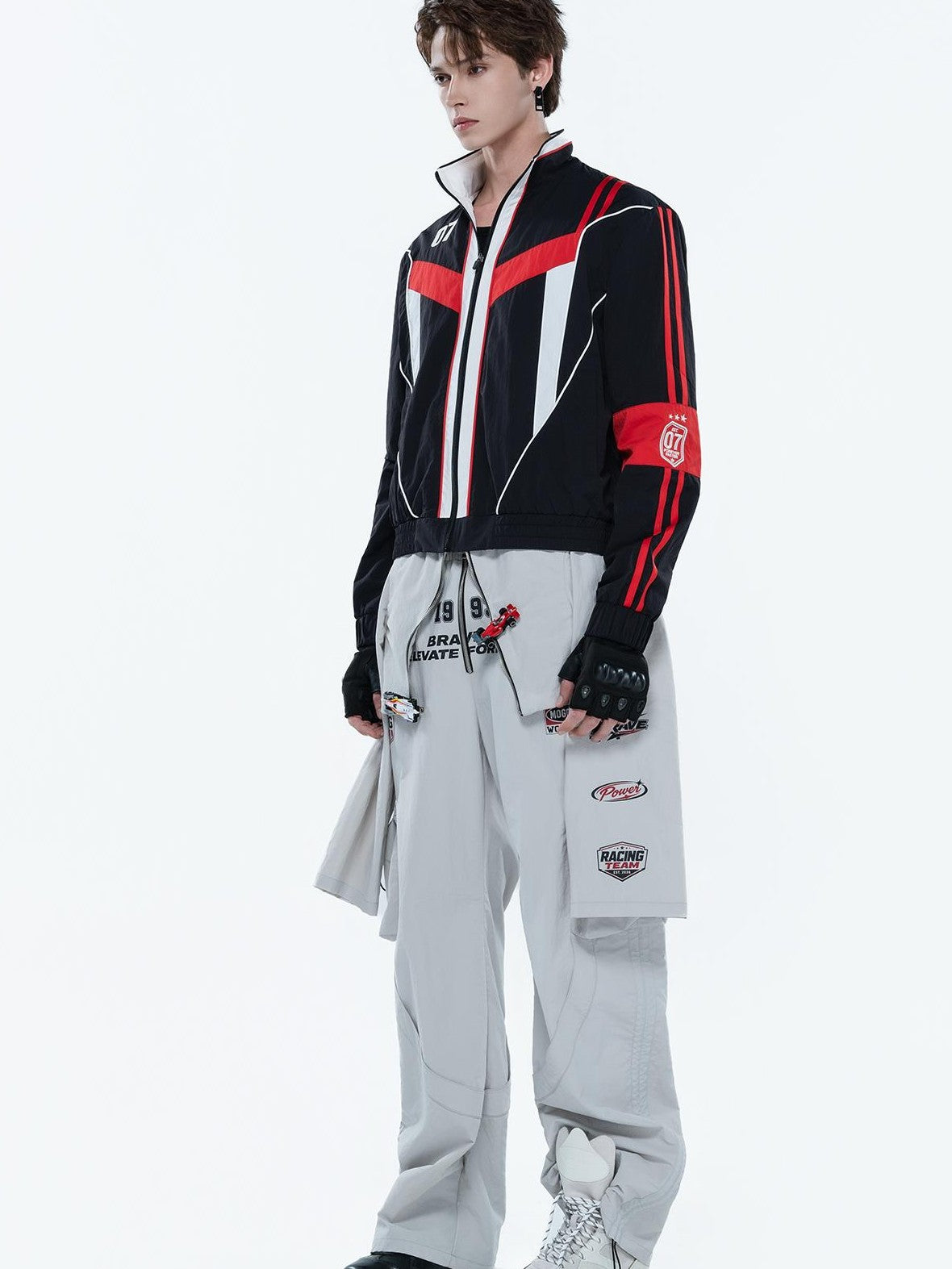 MOGONGSHE Embroidered Cropped Racing Logo Women's Moto Jackets