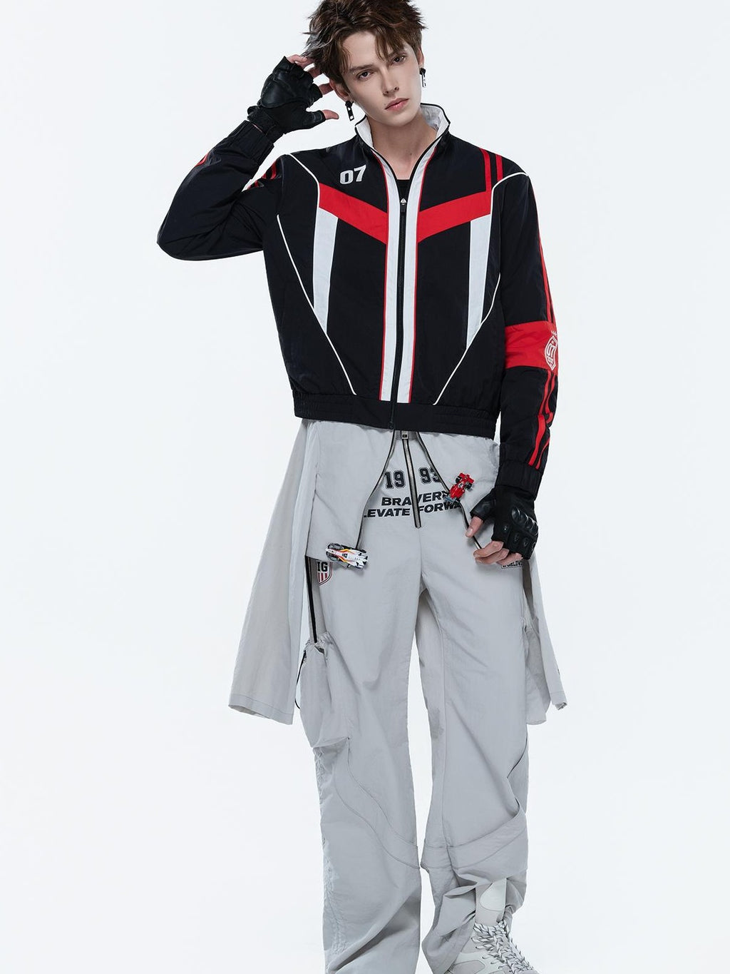 MOGONGSHE Embroidered Cropped Racing Logo Women's Moto Jackets