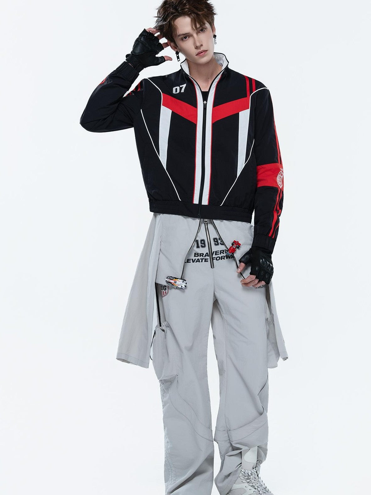 MOGONGSHE Embroidered Cropped Racing Logo Women's Moto Jackets