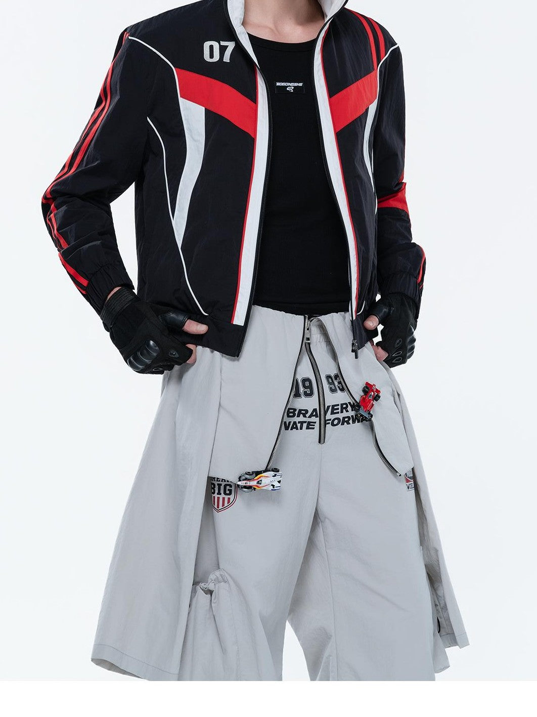MOGONGSHE Embroidered Cropped Racing Logo Women's Moto Jackets
