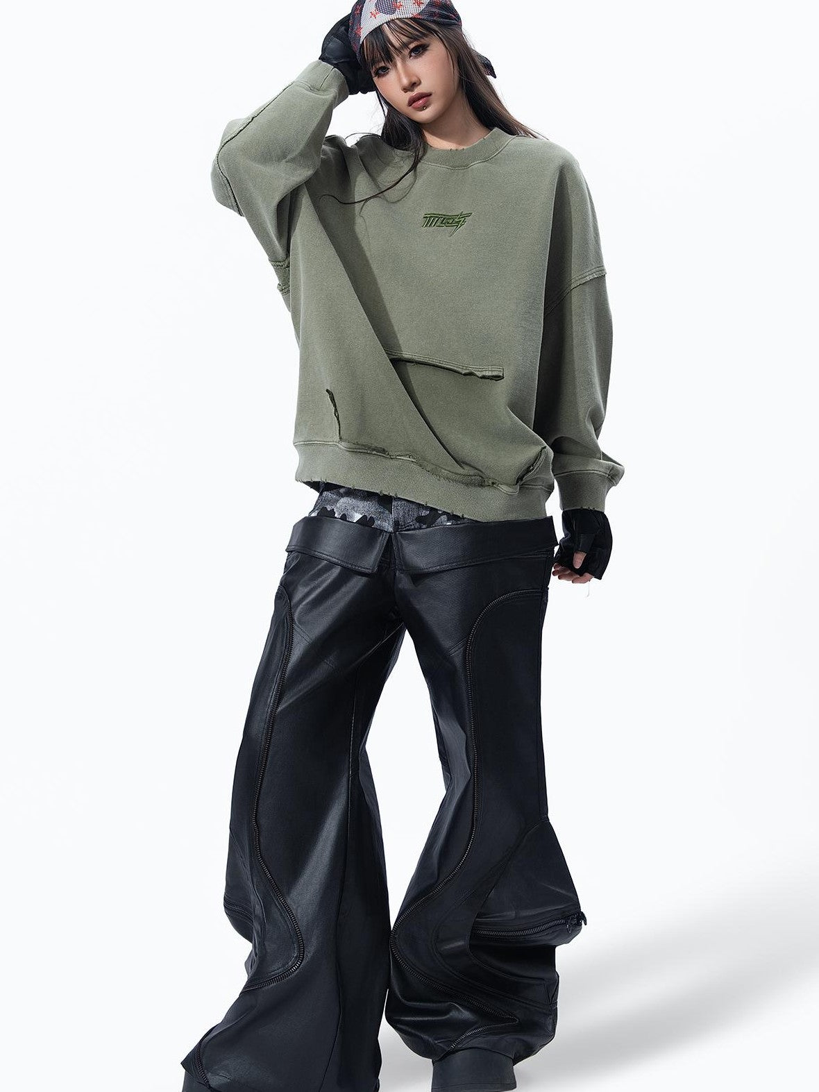 MOGONGSHE Embroidered Wasteland Loose Fit Women's Cotton Long Sleeve T-shirts