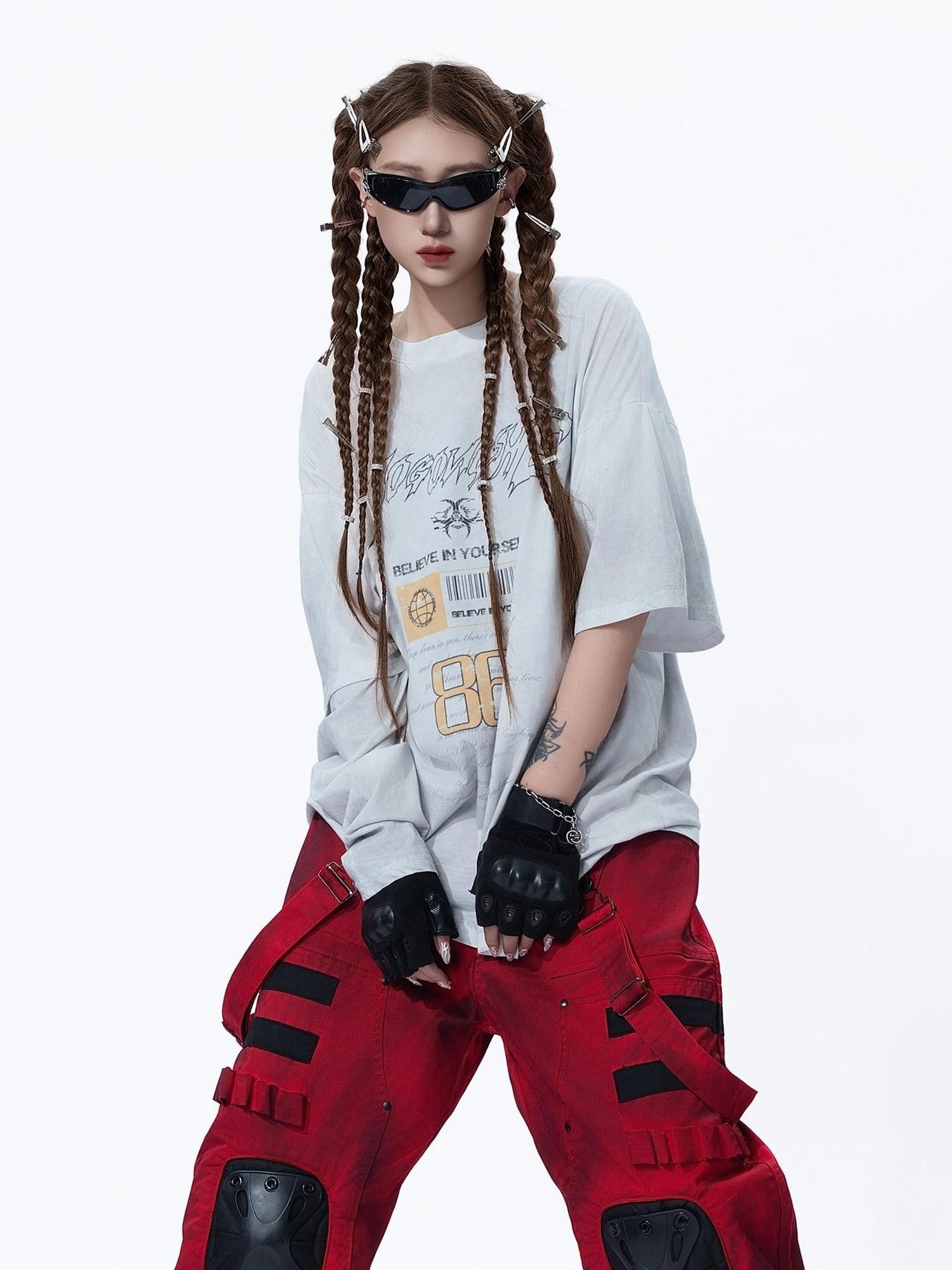 MOGONGSHE Grunge Faux Layered Distressed Print Women's Lightweight Long Sleeve T-shirts