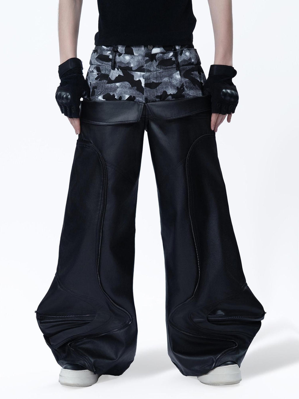 MOGONGSHE Hand Rubbed Waxed Patchwork 3d Texture Women's Denim Wide-leg Jeans