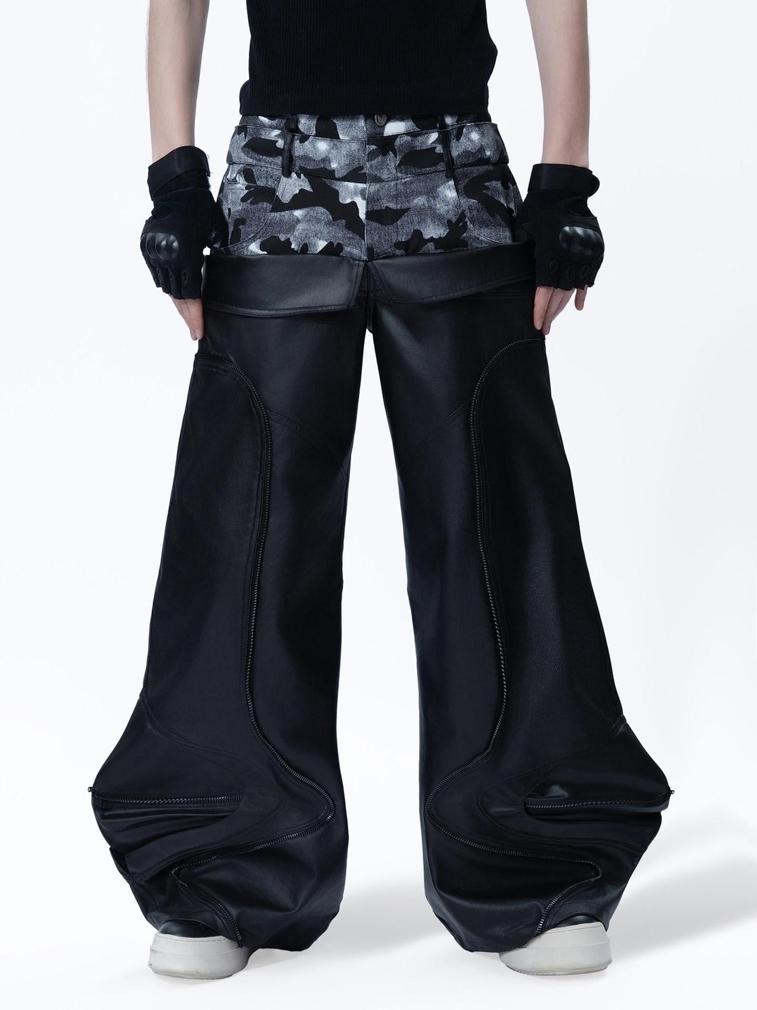 MOGONGSHE Hand Rubbed Waxed Patchwork 3d Texture Women's Denim Wide-leg Jeans