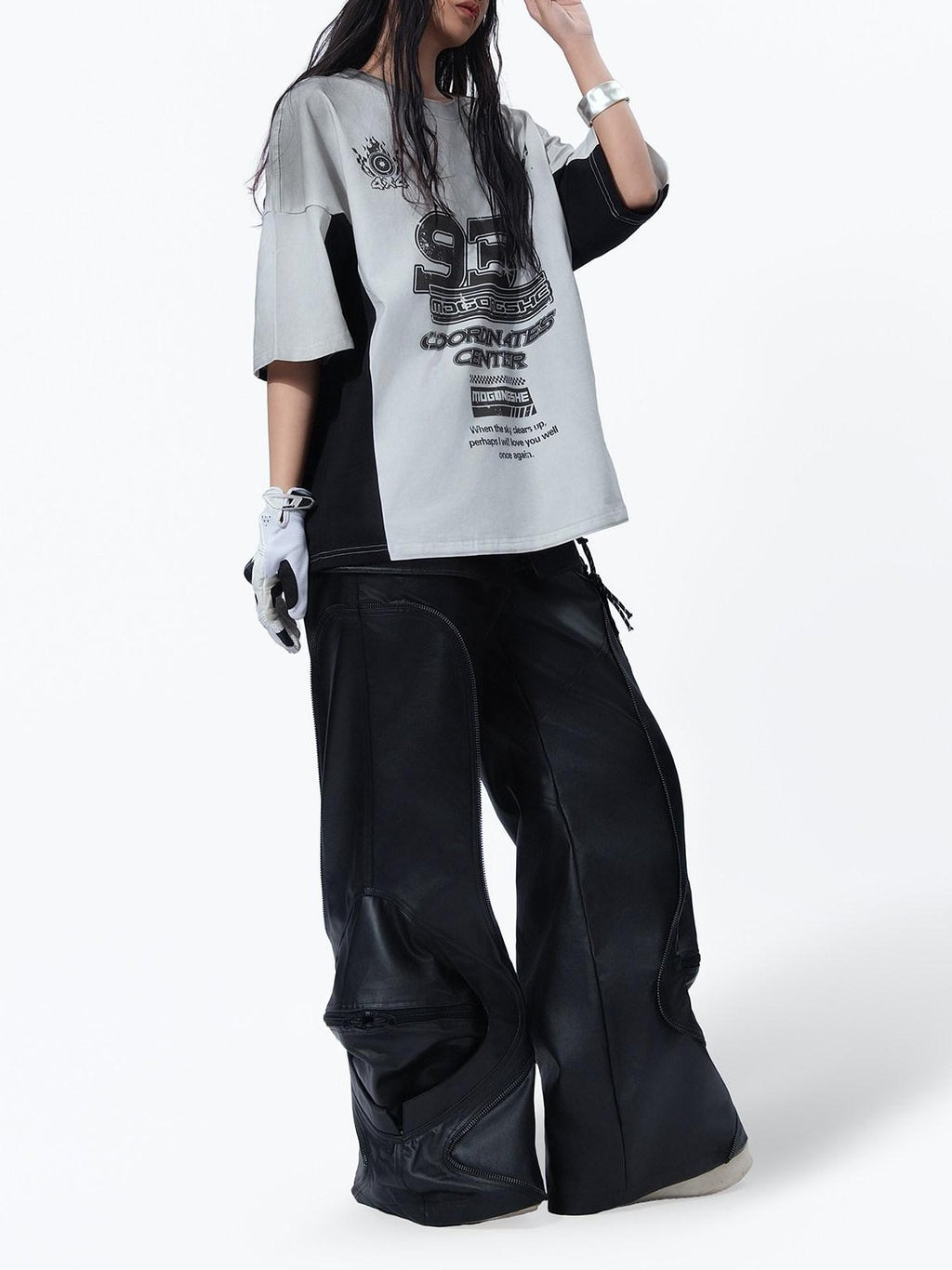 MOGONGSHE Hand Rubbed Waxed Patchwork 3d Texture Women's Denim Wide-leg Jeans