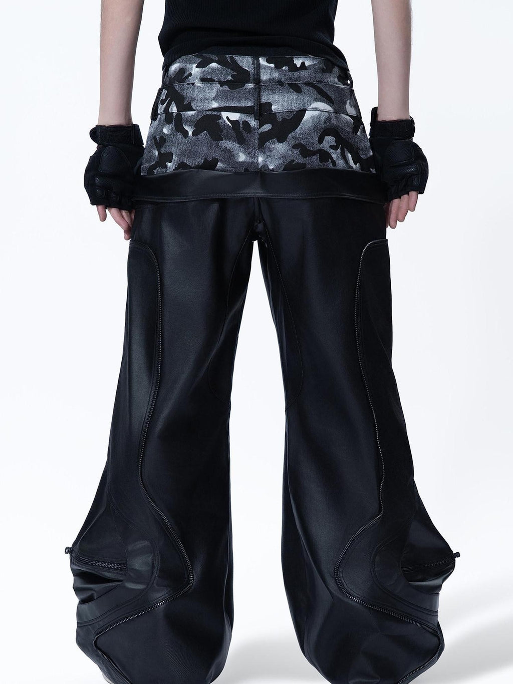 MOGONGSHE Hand Rubbed Waxed Patchwork 3d Texture Women's Denim Wide-leg Jeans