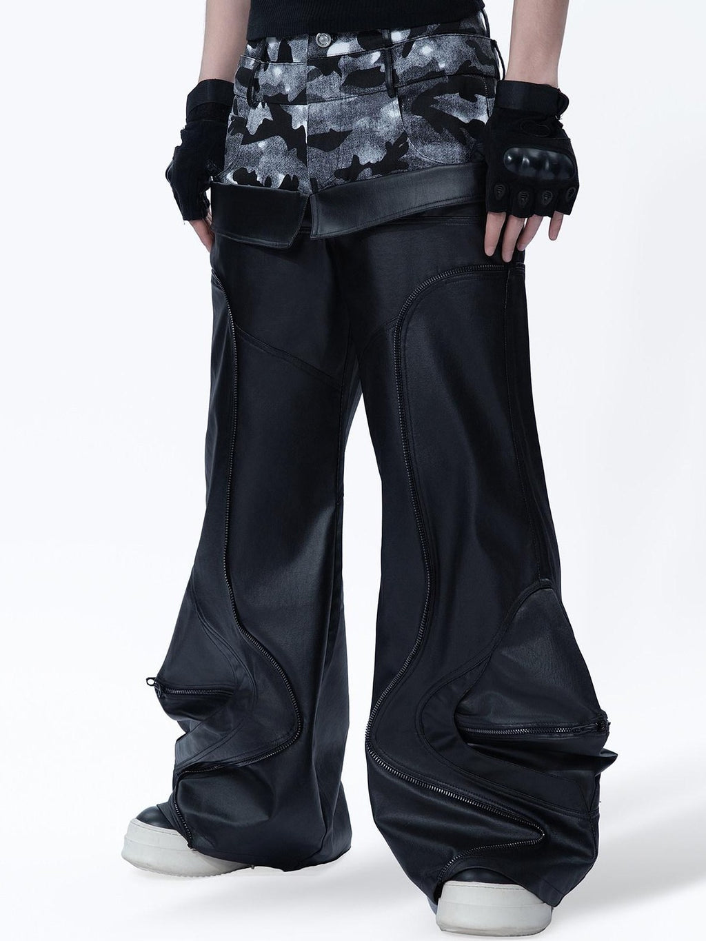 MOGONGSHE Hand Rubbed Waxed Patchwork 3d Texture Women's Denim Wide-leg Jeans
