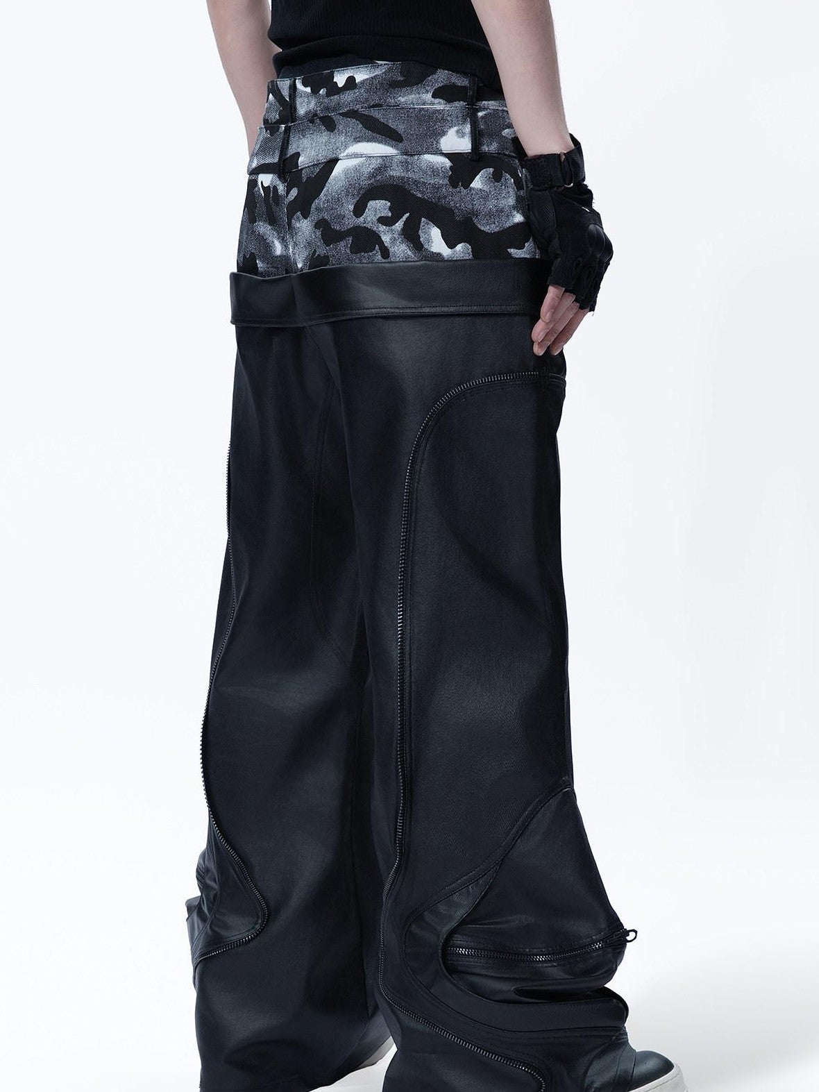 MOGONGSHE Hand Rubbed Waxed Patchwork 3d Texture Women's Denim Wide-leg Jeans