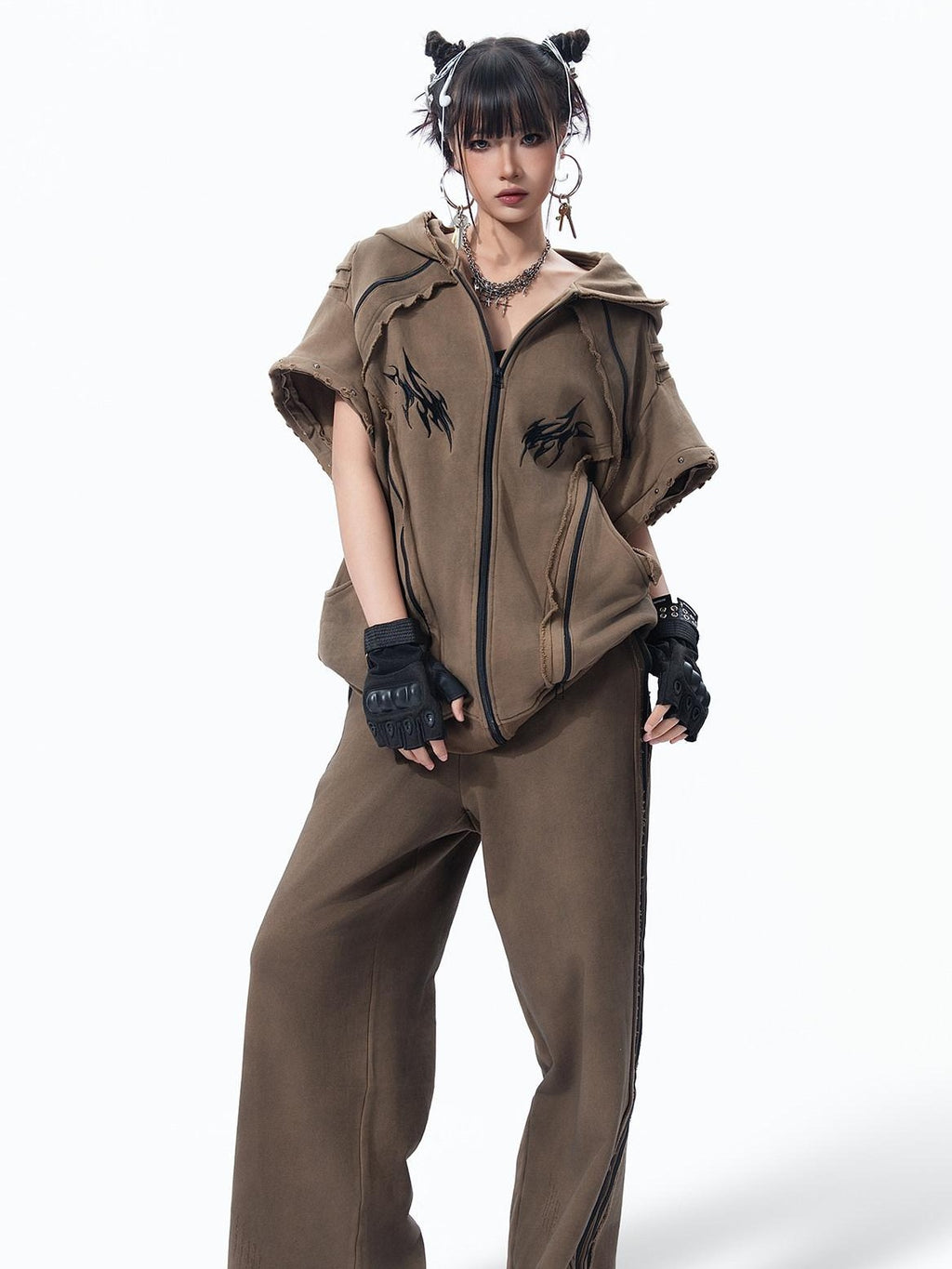 MOGONGSHE Heavyweight Patchwork Embroidered Women's Cotton Tracksuit Sets