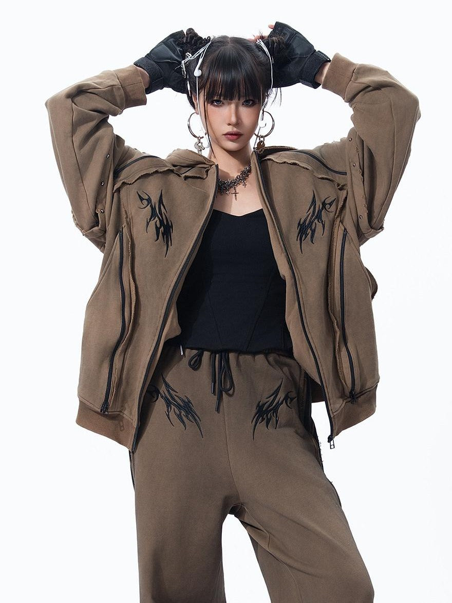 MOGONGSHE Heavyweight Patchwork Embroidered Women's Cotton Tracksuit Sets