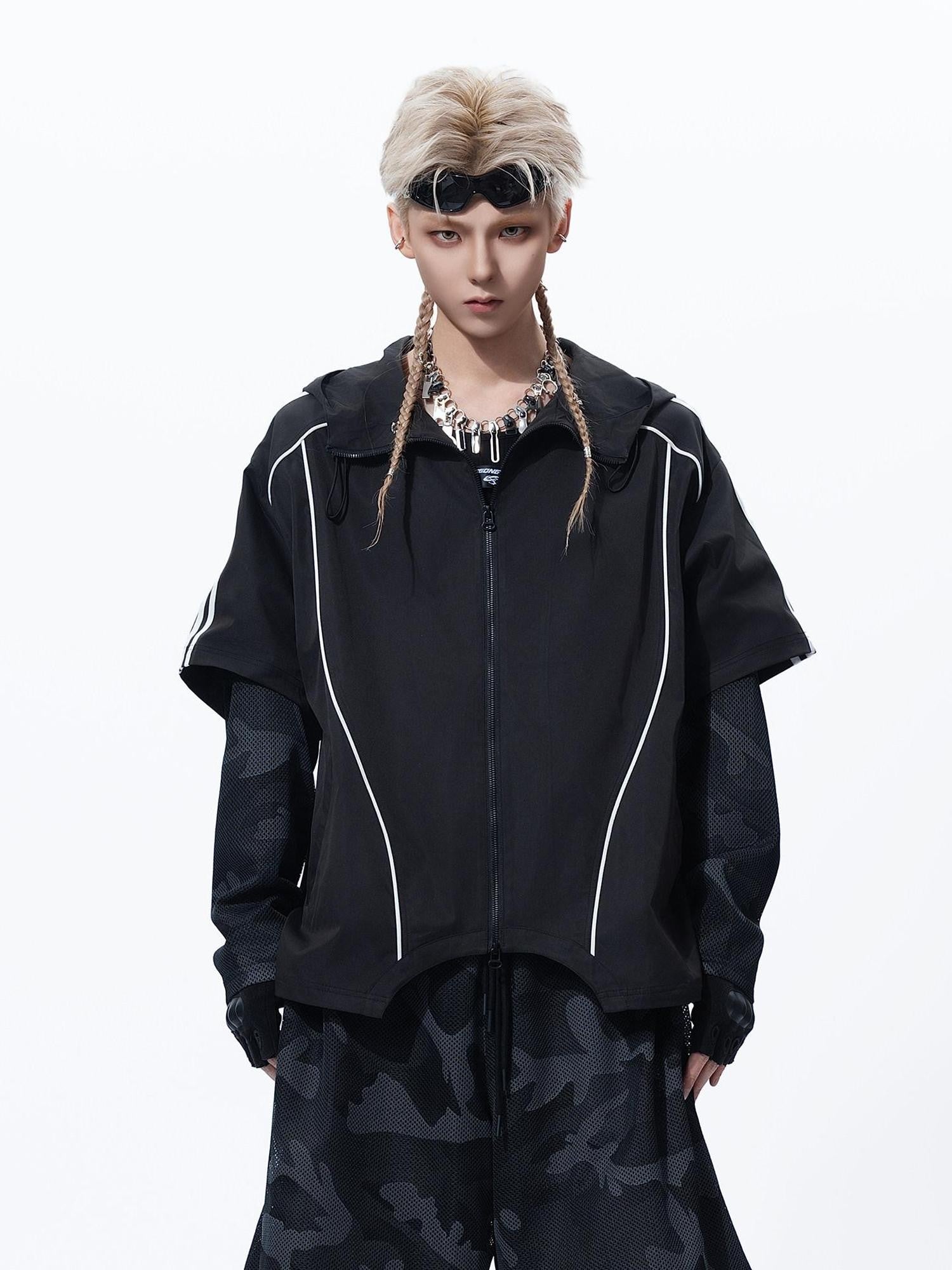 MOGONGSHE Hooded Patchwork Black Camo American Vintage Women's Casual Jackets