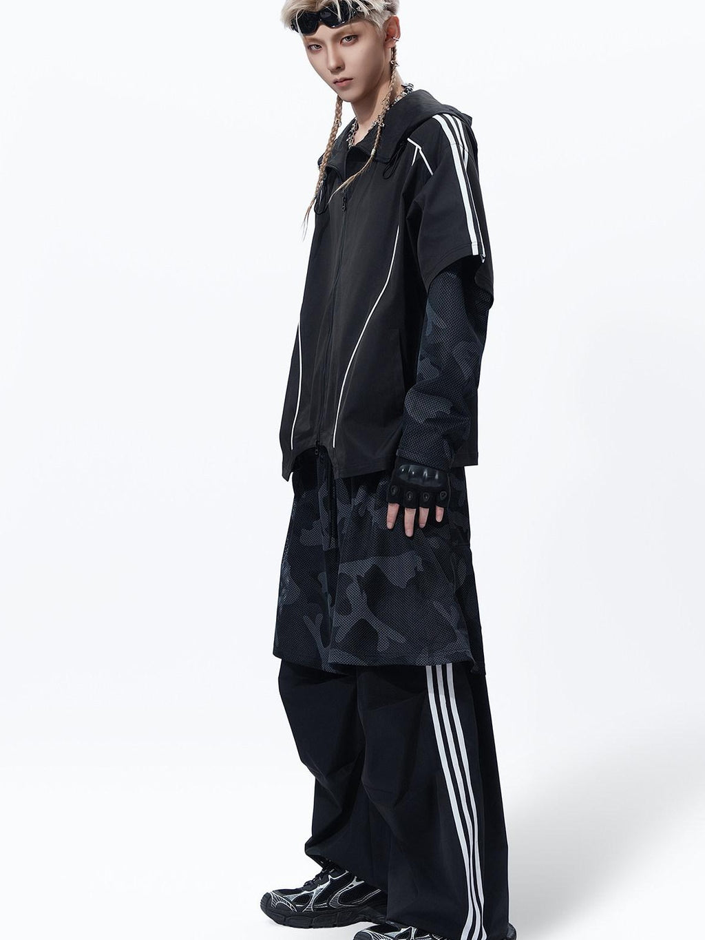 MOGONGSHE Hooded Patchwork Black Camo American Vintage Women's Casual Jackets