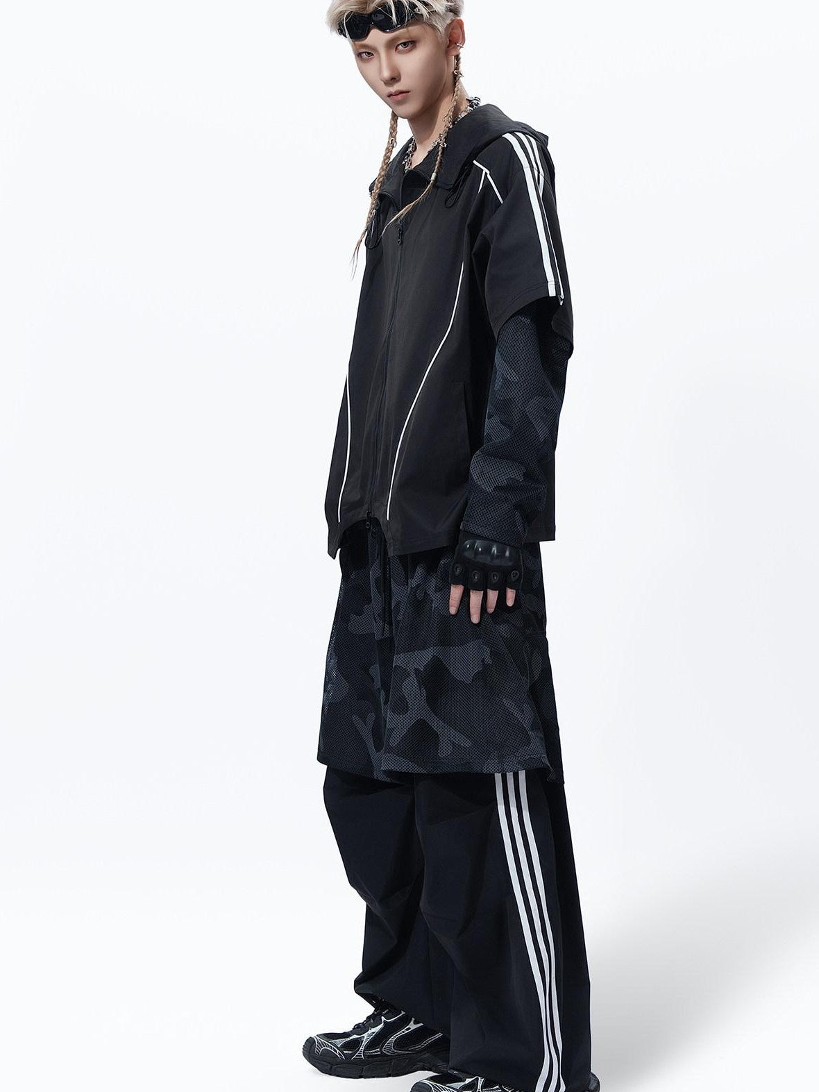 MOGONGSHE Hooded Patchwork Black Camo American Vintage Women's Casual Jackets