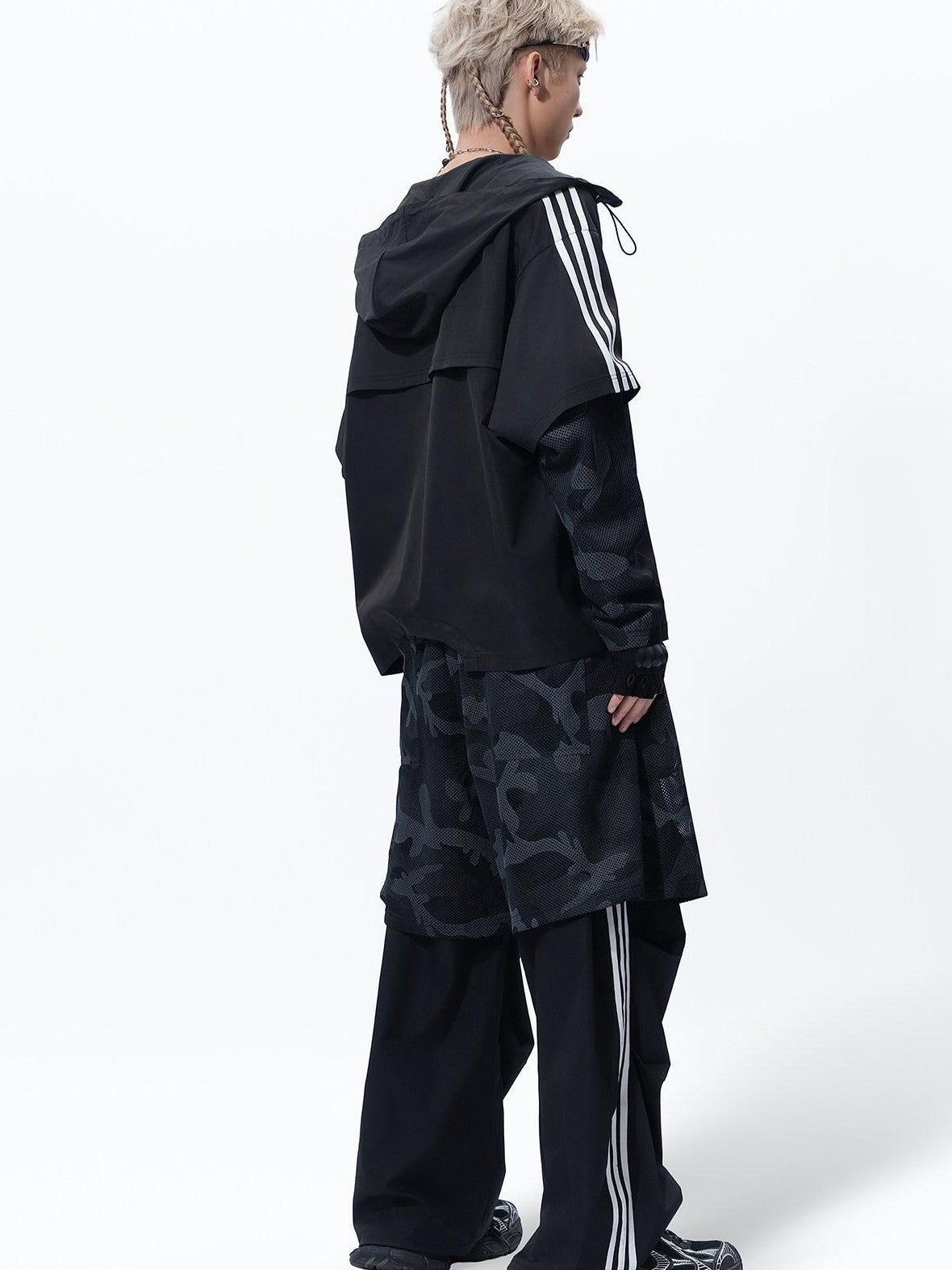 MOGONGSHE Hooded Patchwork Black Camo American Vintage Women's Casual Jackets