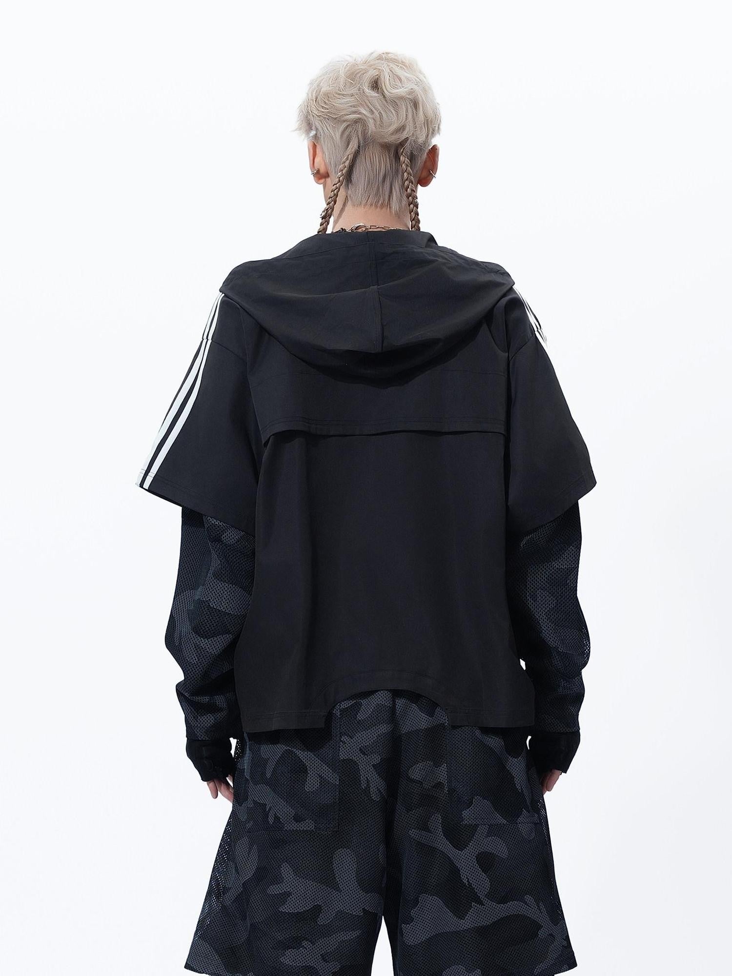 MOGONGSHE Hooded Patchwork Black Camo American Vintage Women's Casual Jackets