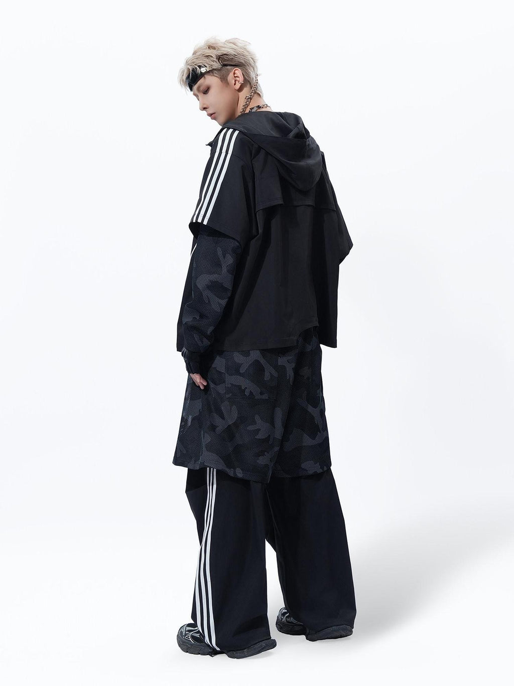 MOGONGSHE Hooded Patchwork Black Camo American Vintage Women's Casual Jackets