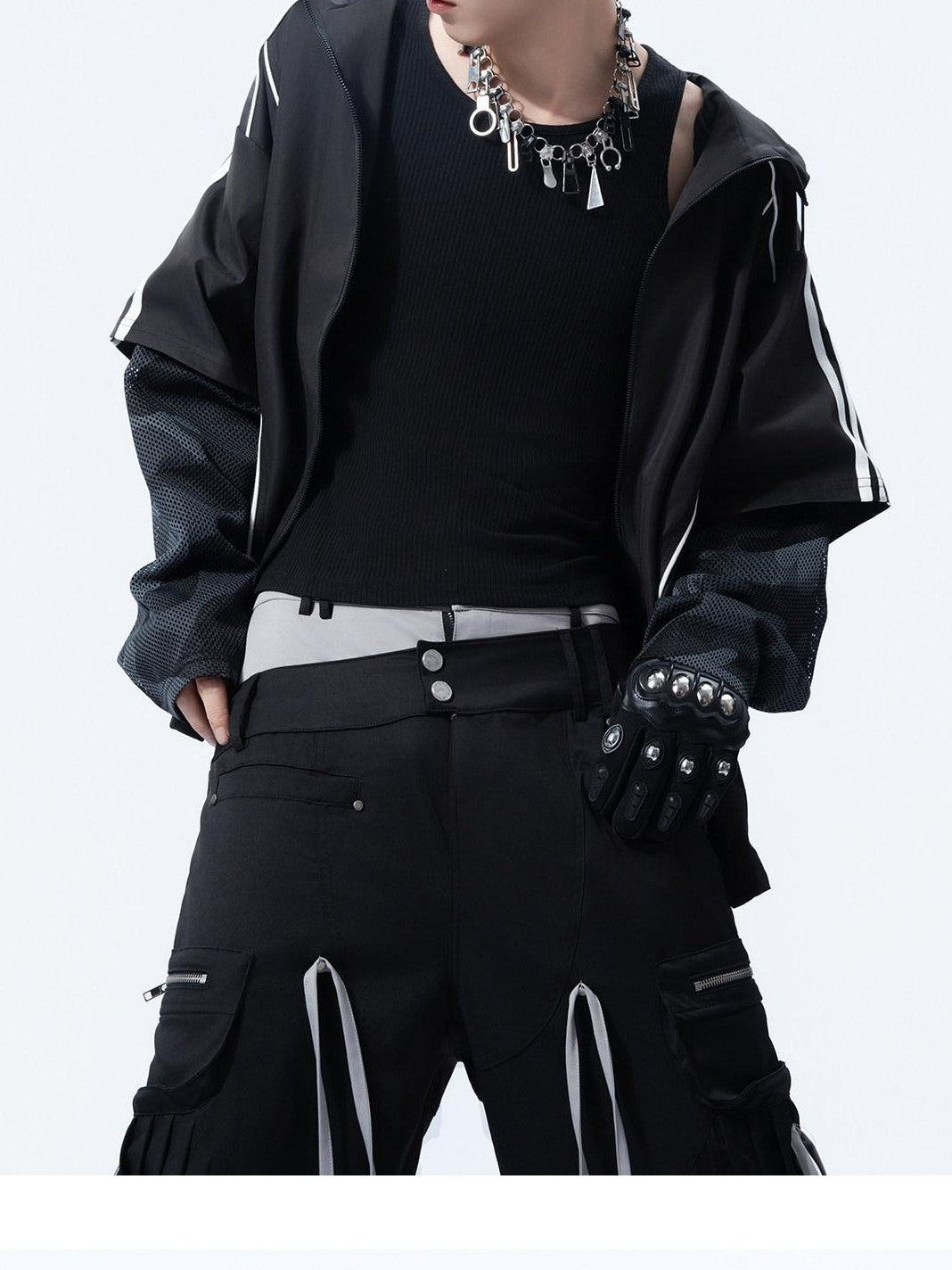 MOGONGSHE Hooded Patchwork Black Camo American Vintage Women's Casual Jackets