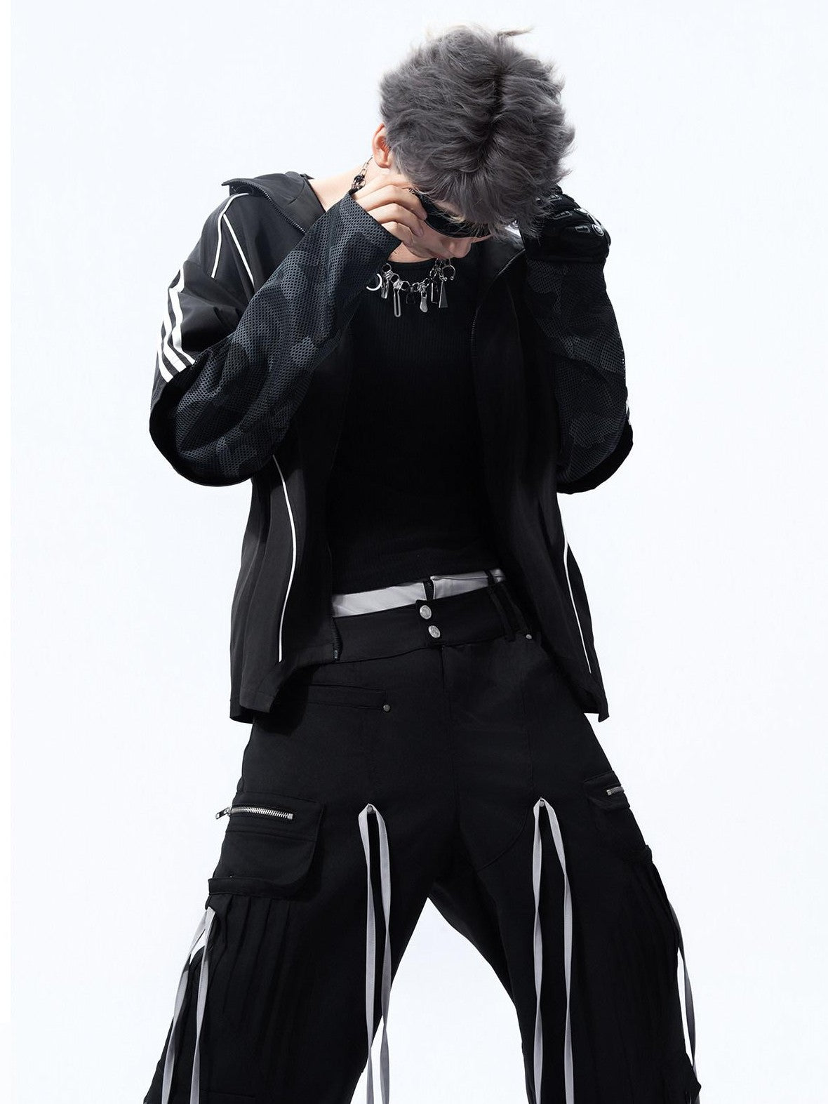 MOGONGSHE Hooded Patchwork Black Camo American Vintage Women's Casual Jackets