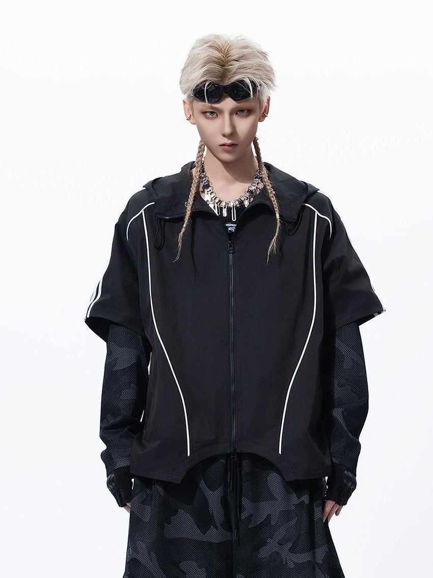 MOGONGSHE Hooded Patchwork Black Camo American Vintage Women's Casual Jackets
