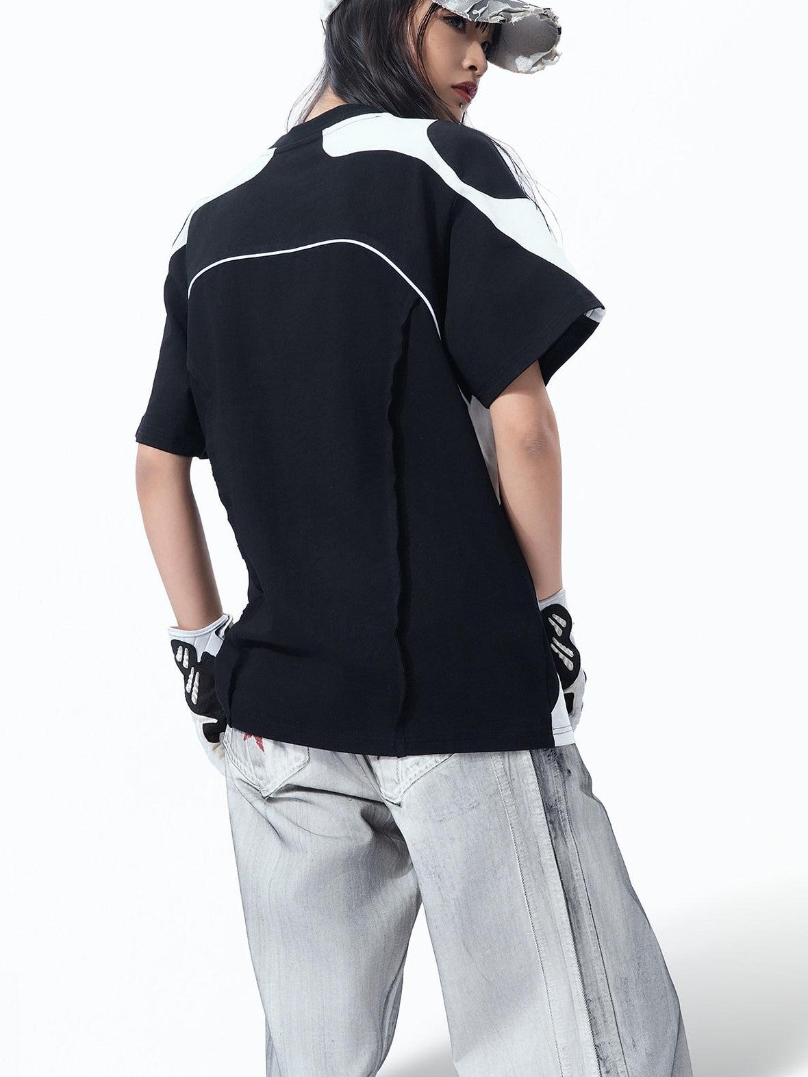 MOGONGSHE Monochrome Deconstructed Buckle Techwear Women's Short Sleeve T-shirts