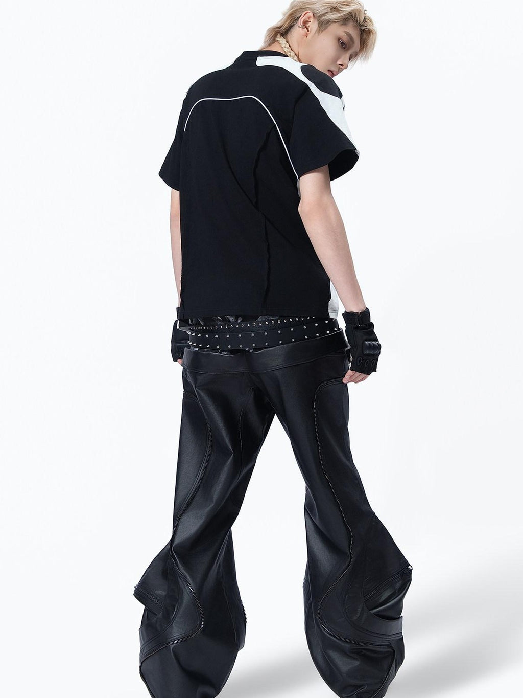 MOGONGSHE Monochrome Deconstructed Buckle Techwear Women's Short Sleeve T-shirts