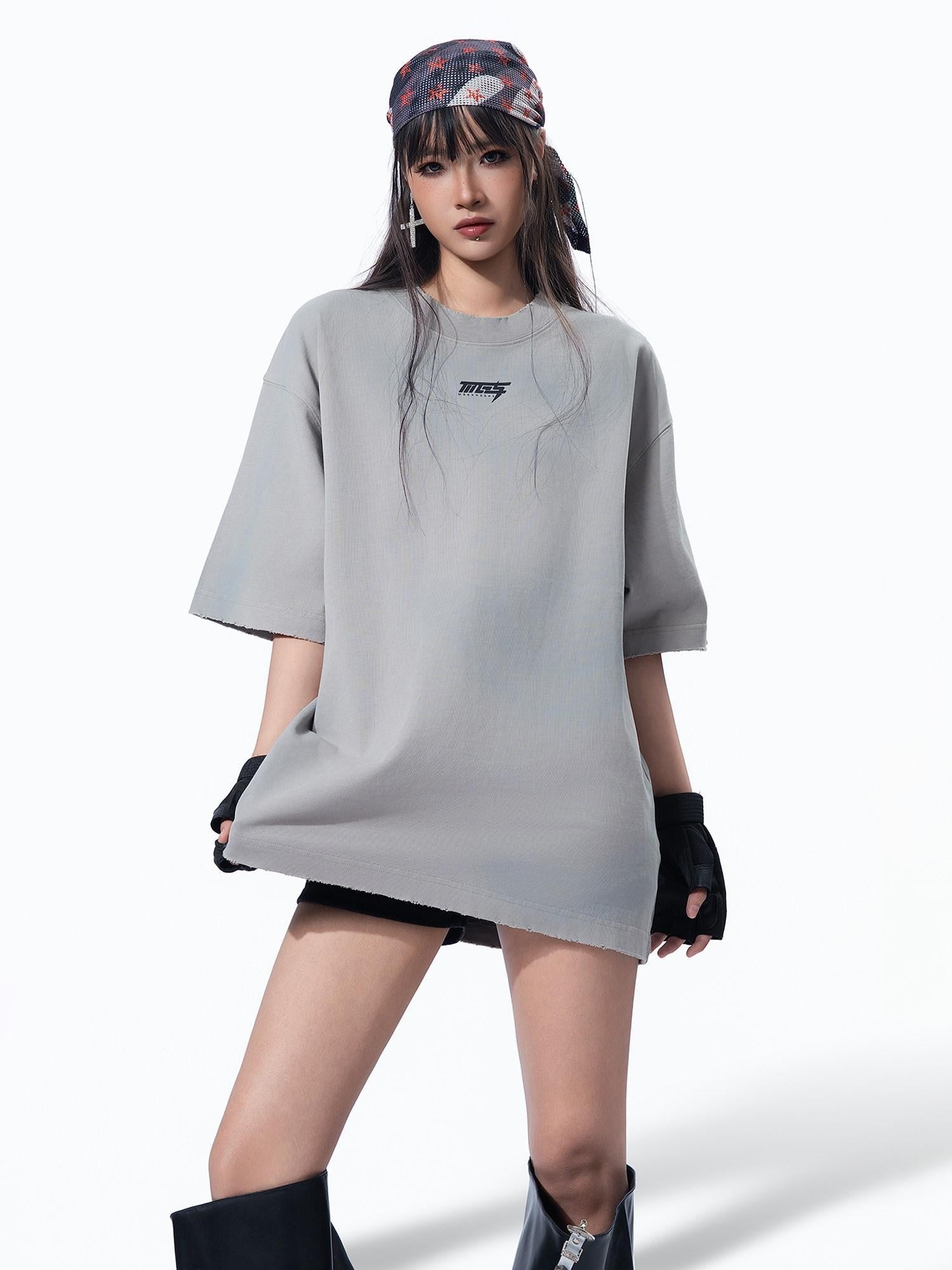 MOGONGSHE Oversized Solid Print Heavyweight Women's Cotton Short Sleeve T-shirts