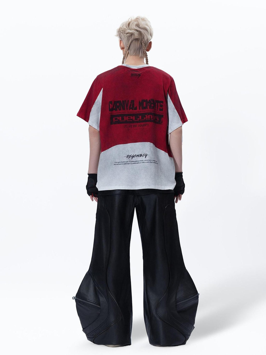 MOGONGSHE Racing Colorblock Washed Loose Women's Short Sleeve T-shirts