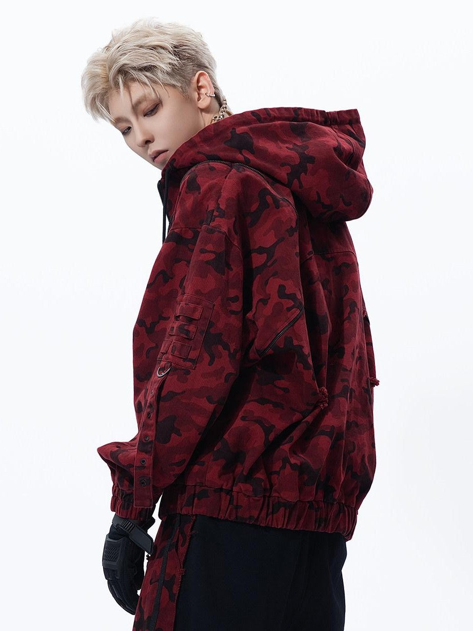 MOGONGSHE Red Camo Distressed Oversized High Street Women's Denim Jackets