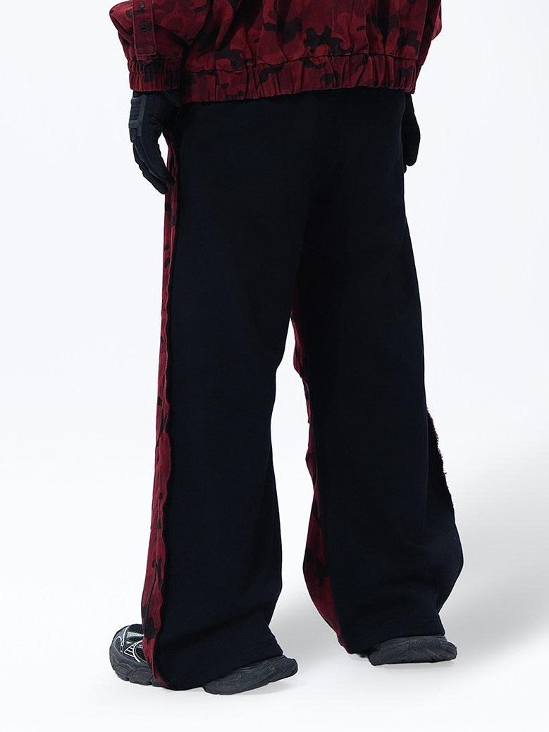 MOGONGSHE Red Camo Dual Waist Colorblock Women's Cotton Drape Wide-leg Jeans
