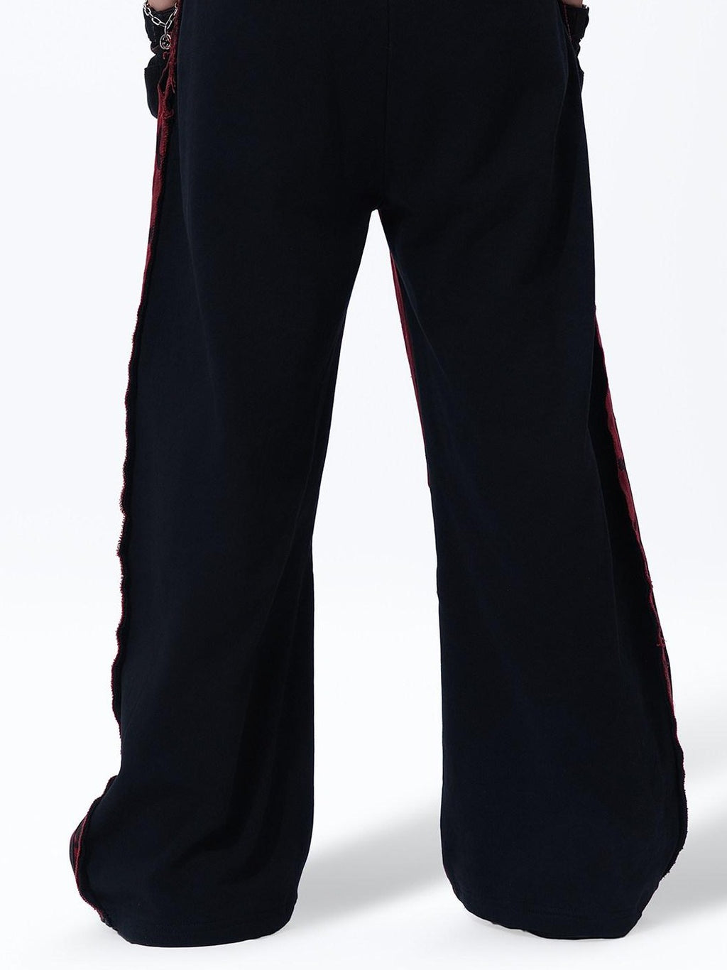 MOGONGSHE Red Camo Dual Waist Colorblock Women's Cotton Drape Wide-leg Jeans